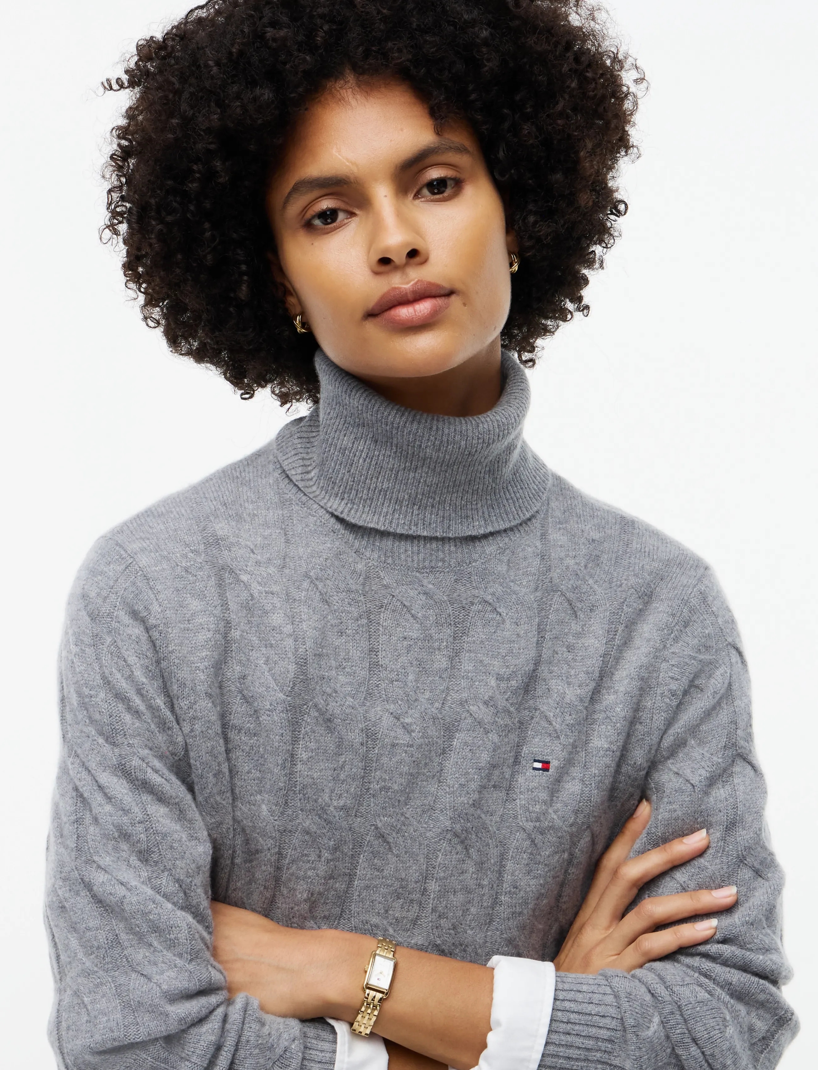 Tommy Hilfiger - SOFT WOOL CABLE ROLL-NK LS DRESS - stickade klänningar - medium grey heather - 2