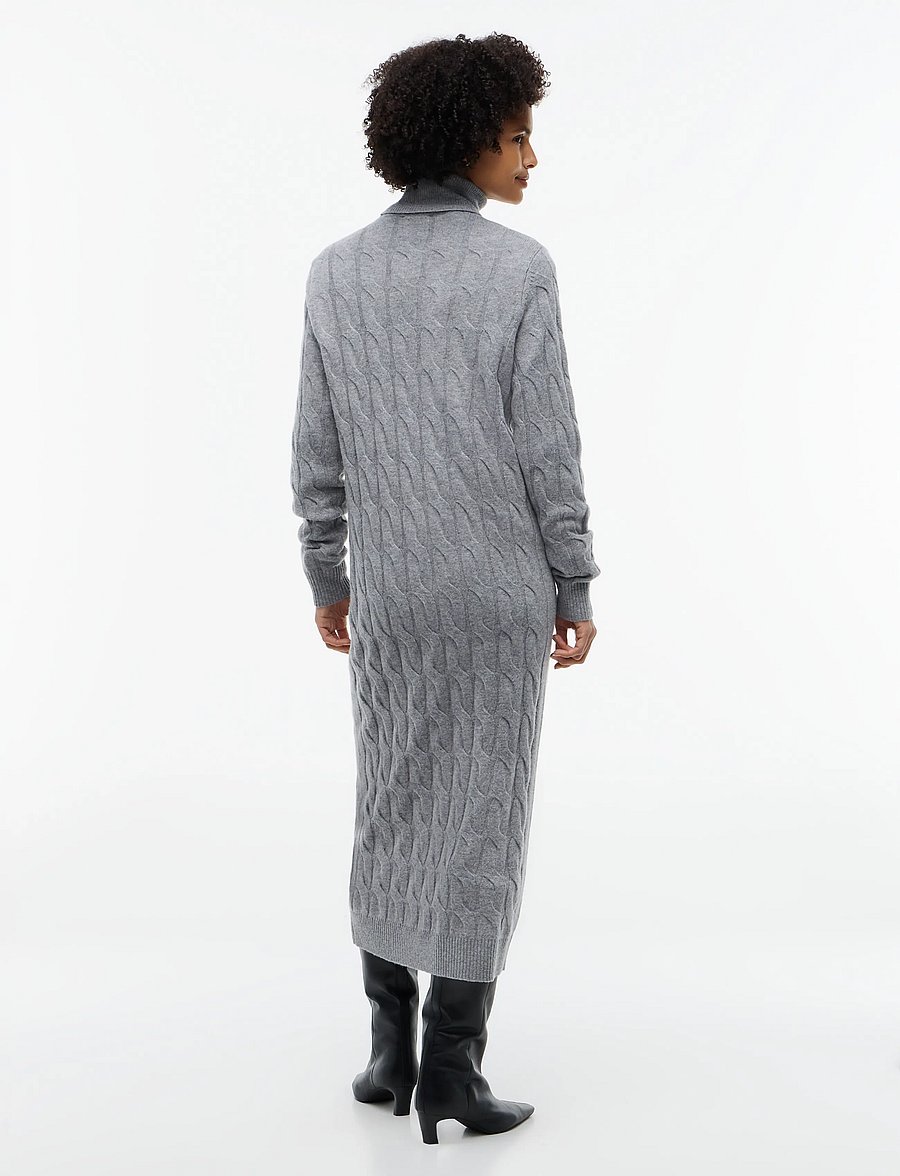 Tommy Hilfiger - SOFT WOOL CABLE ROLL-NK LS DRESS - stickade klänningar - medium grey heather - 4