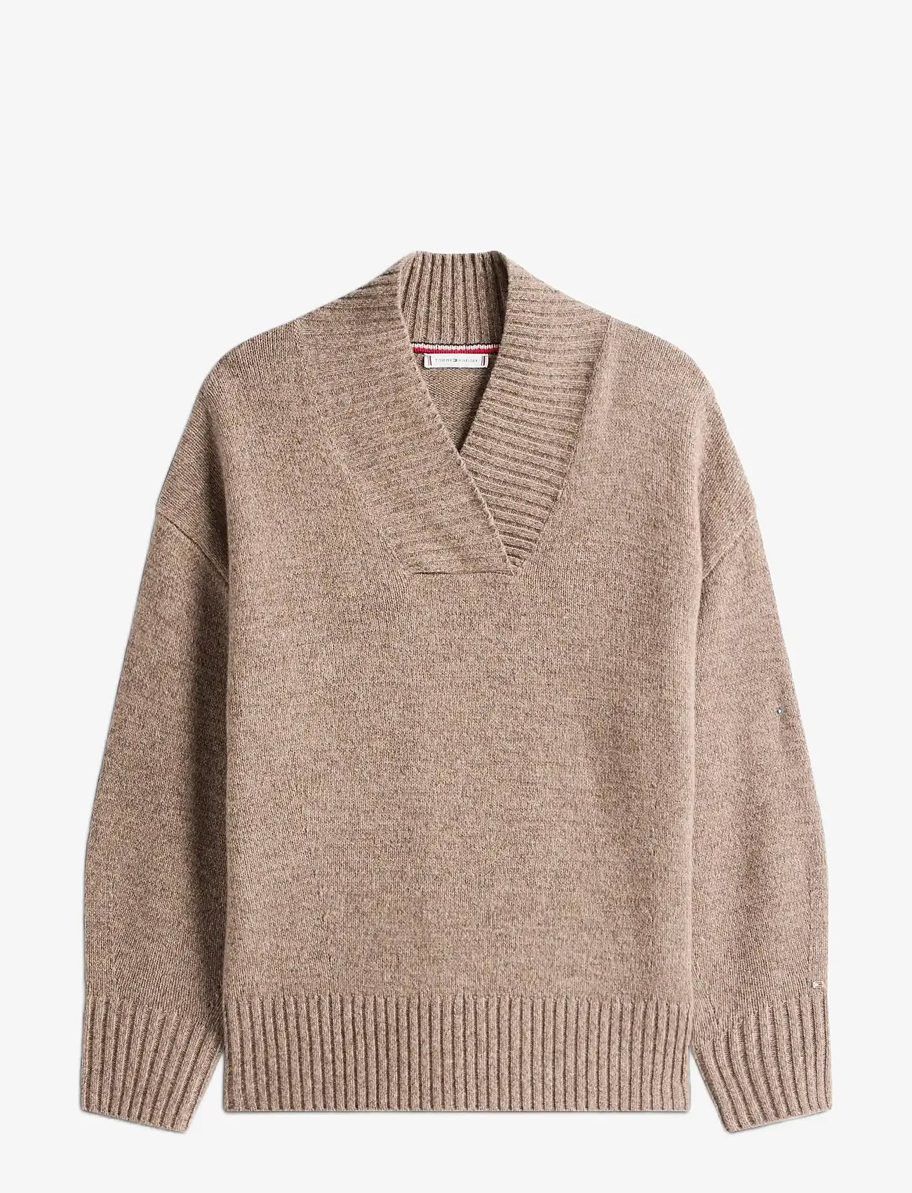 Tommy Hilfiger - MARL WOOL BLEND SHAWL-NK LS SWT - höstkläder - legacy brown marl sweaters - 0
