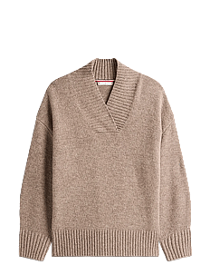 Tommy Hilfiger MARL WOOL BLEND SHAWL-NK LS SWT - Kinginõuanded - LEGACY BROWN MARL SWEATERS / beige