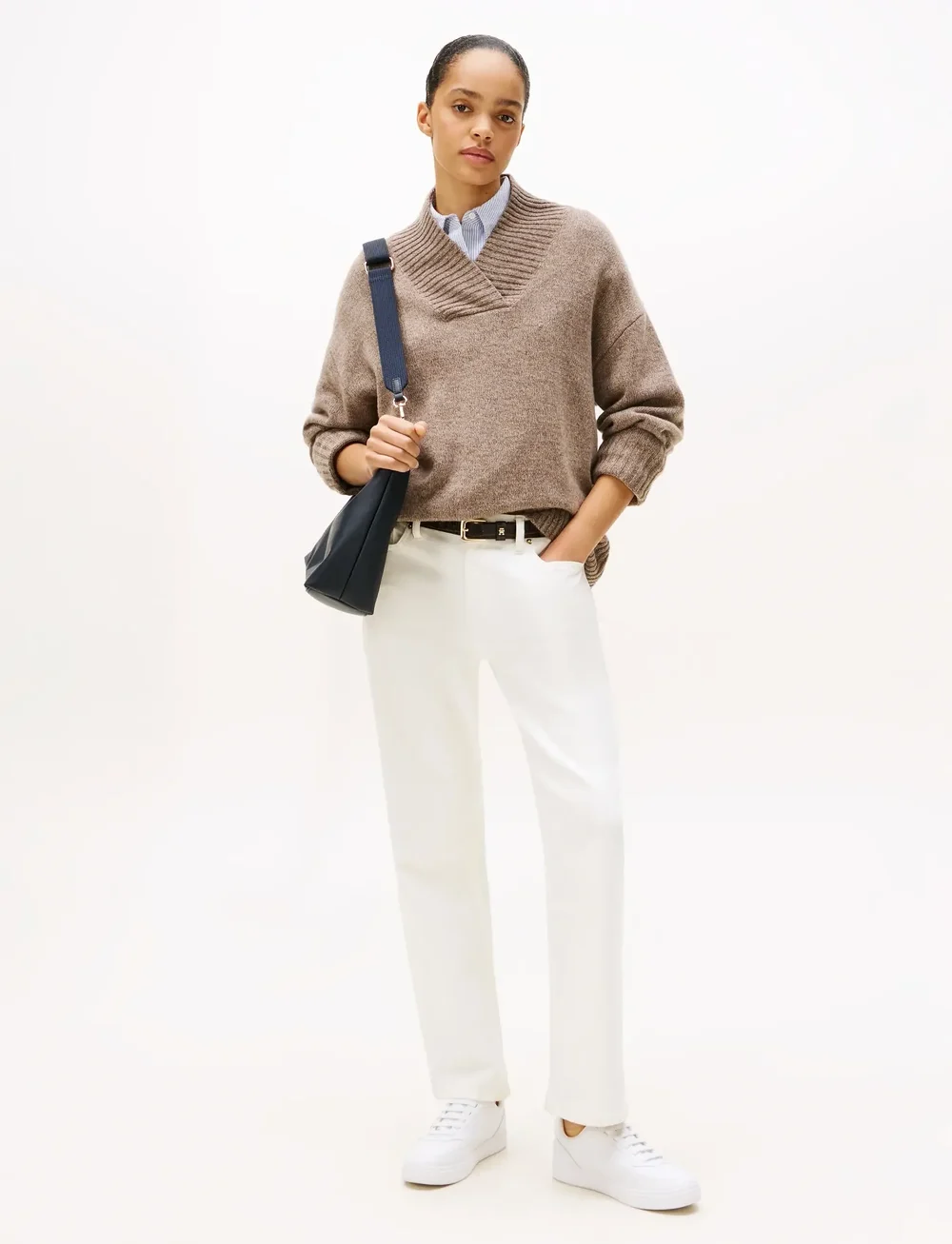 Tommy Hilfiger - MARL WOOL BLEND SHAWL-NK LS SWT - stickade tröjor - legacy brown marl sweaters - 2