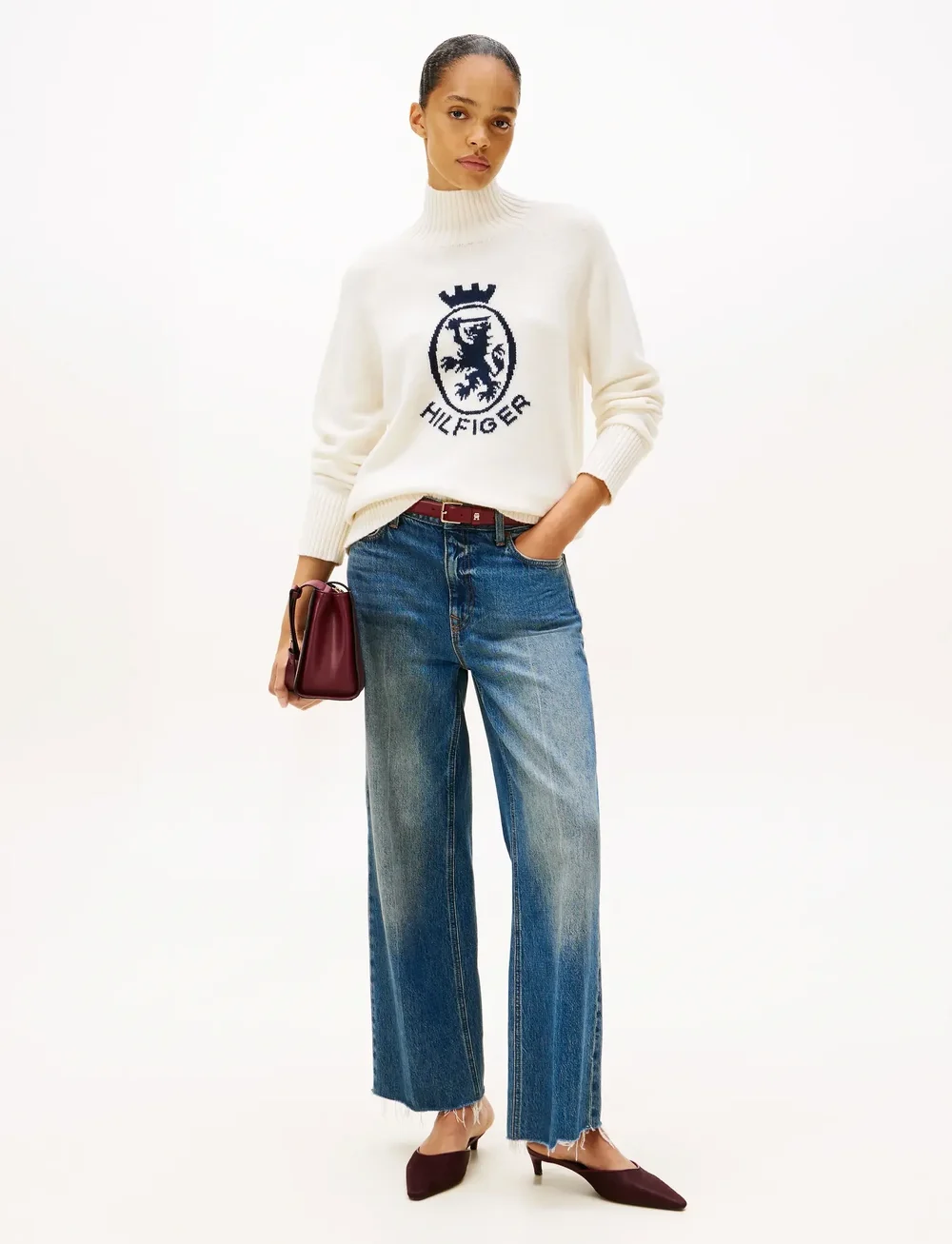 Tommy Hilfiger - WOOL BLEND GRAPHIC MOCK-NK SWT - stickade tröjor - ivory petal - 2