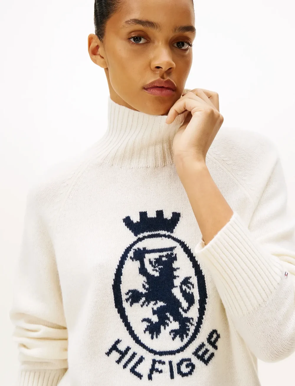 Tommy Hilfiger - WOOL BLEND GRAPHIC MOCK-NK SWT - stickade tröjor - ivory petal - 4