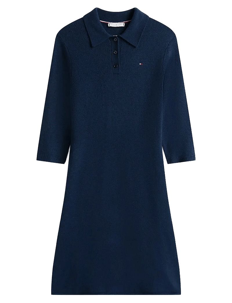 Tommy Hilfiger - SOFT WOOL HALF SL F&F POLO DRESS - strikkjoler - dark night navy - 1