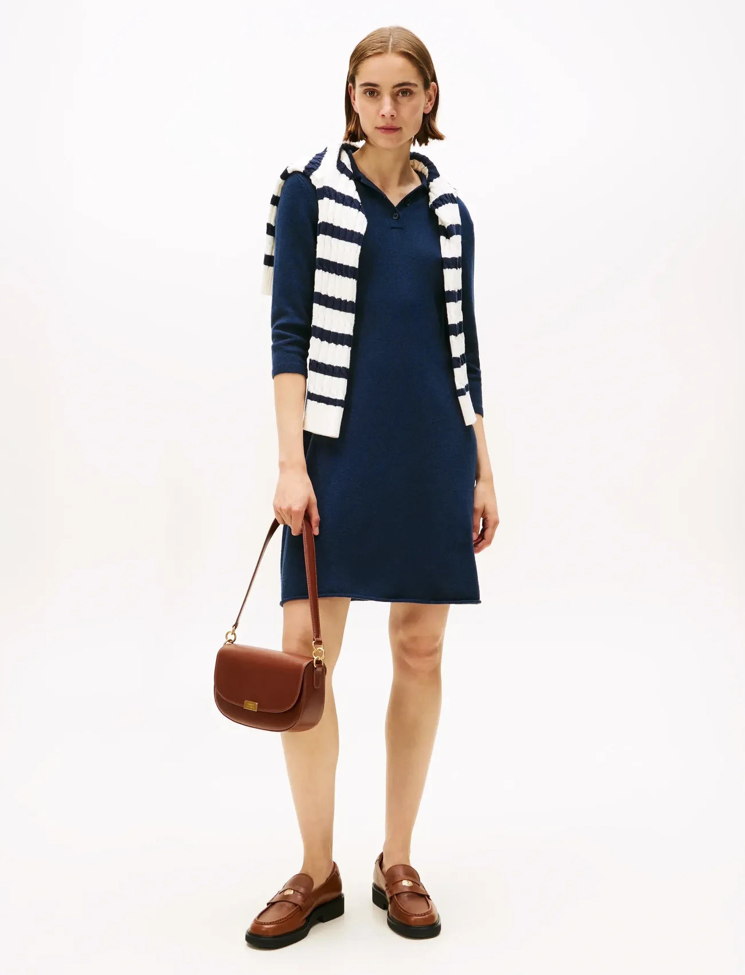 Tommy Hilfiger Soft Wool Half Sl F&F Polo Dress, L, Navy, Kjoler > Kort Kjole, Dame