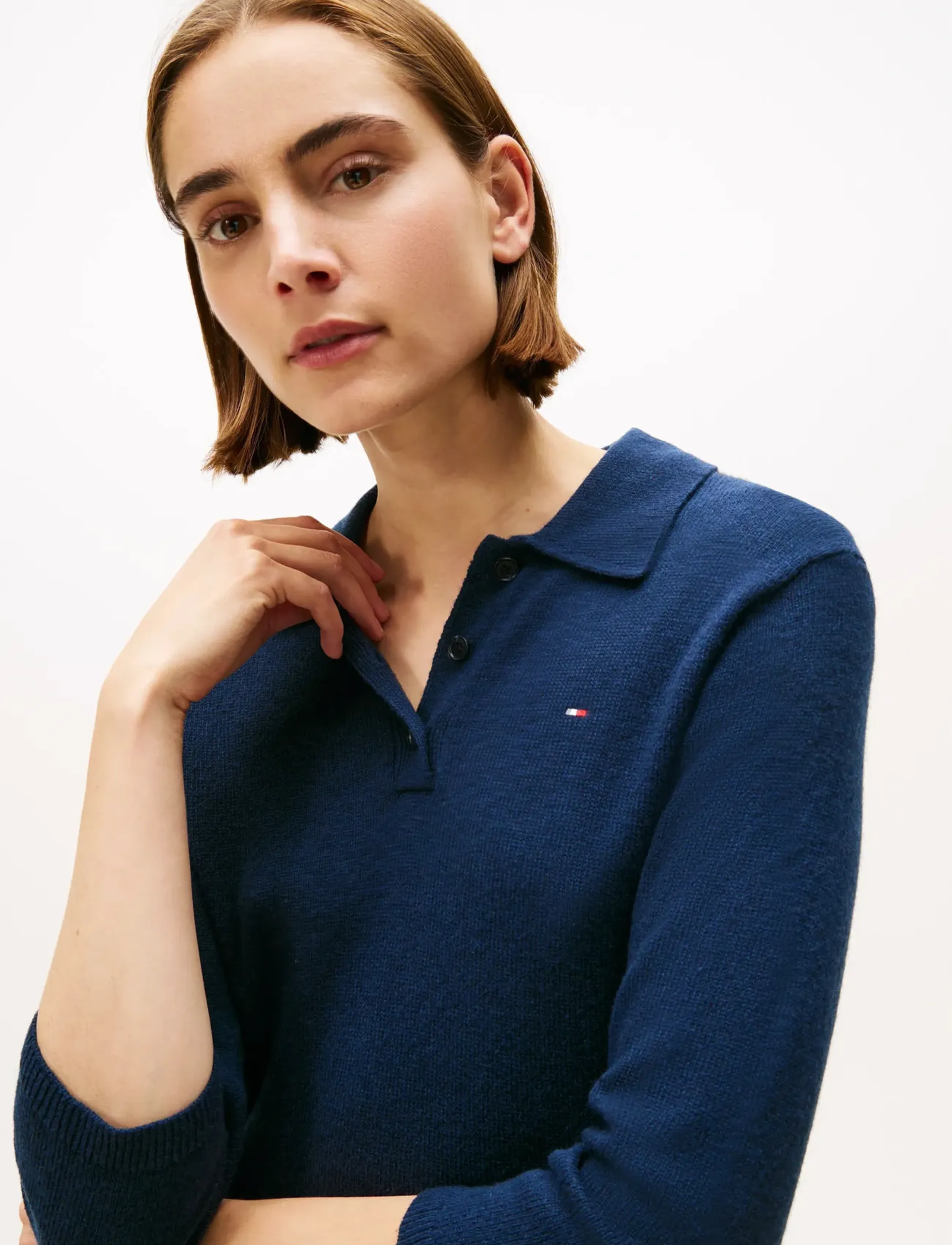 Tommy Hilfiger - SOFT WOOL HALF SL F&F POLO DRESS - strickkleider - dark night navy - 3