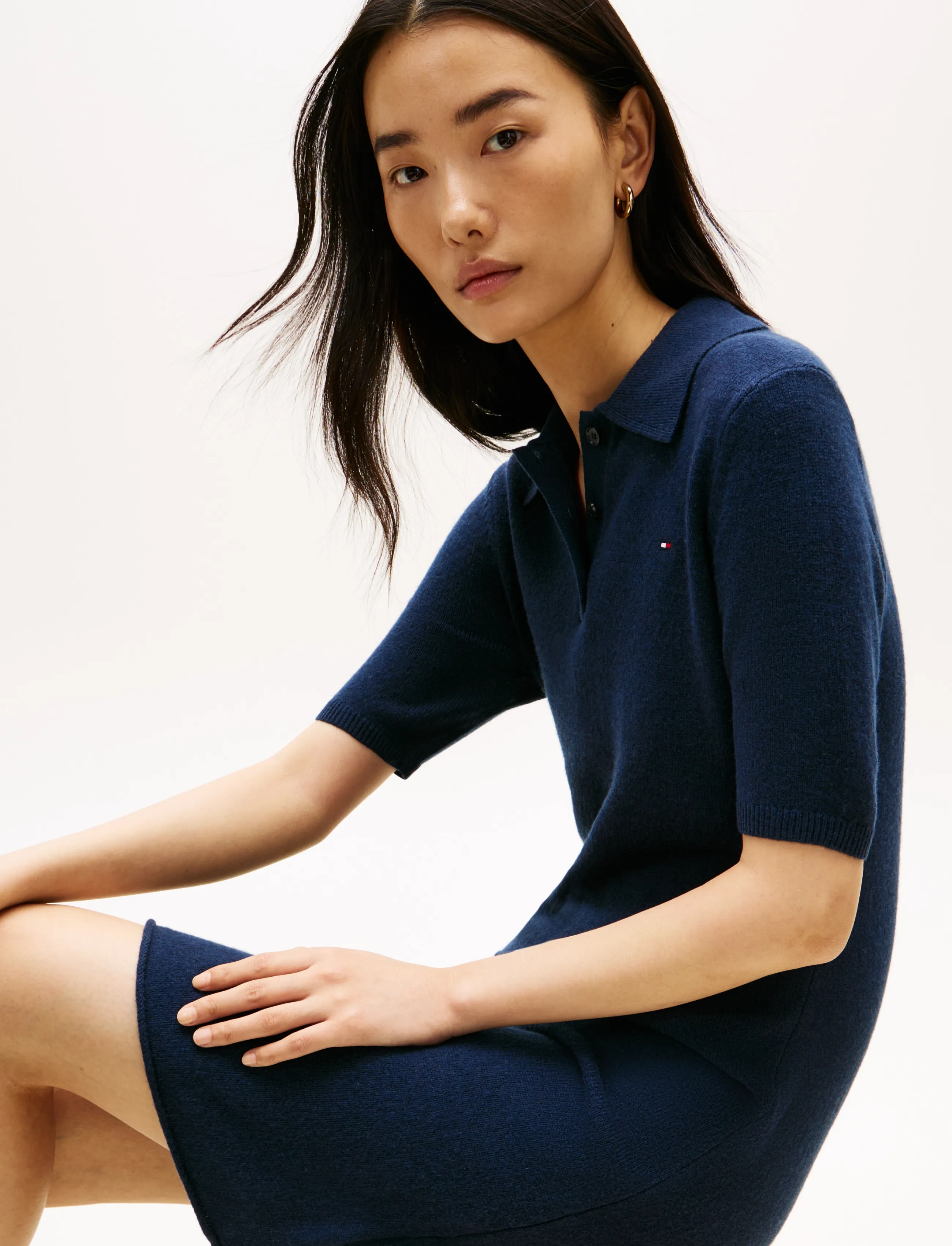 Tommy Hilfiger - SOFT WOOL HALF SL F&F POLO DRESS - strickkleider - dark night navy - 3