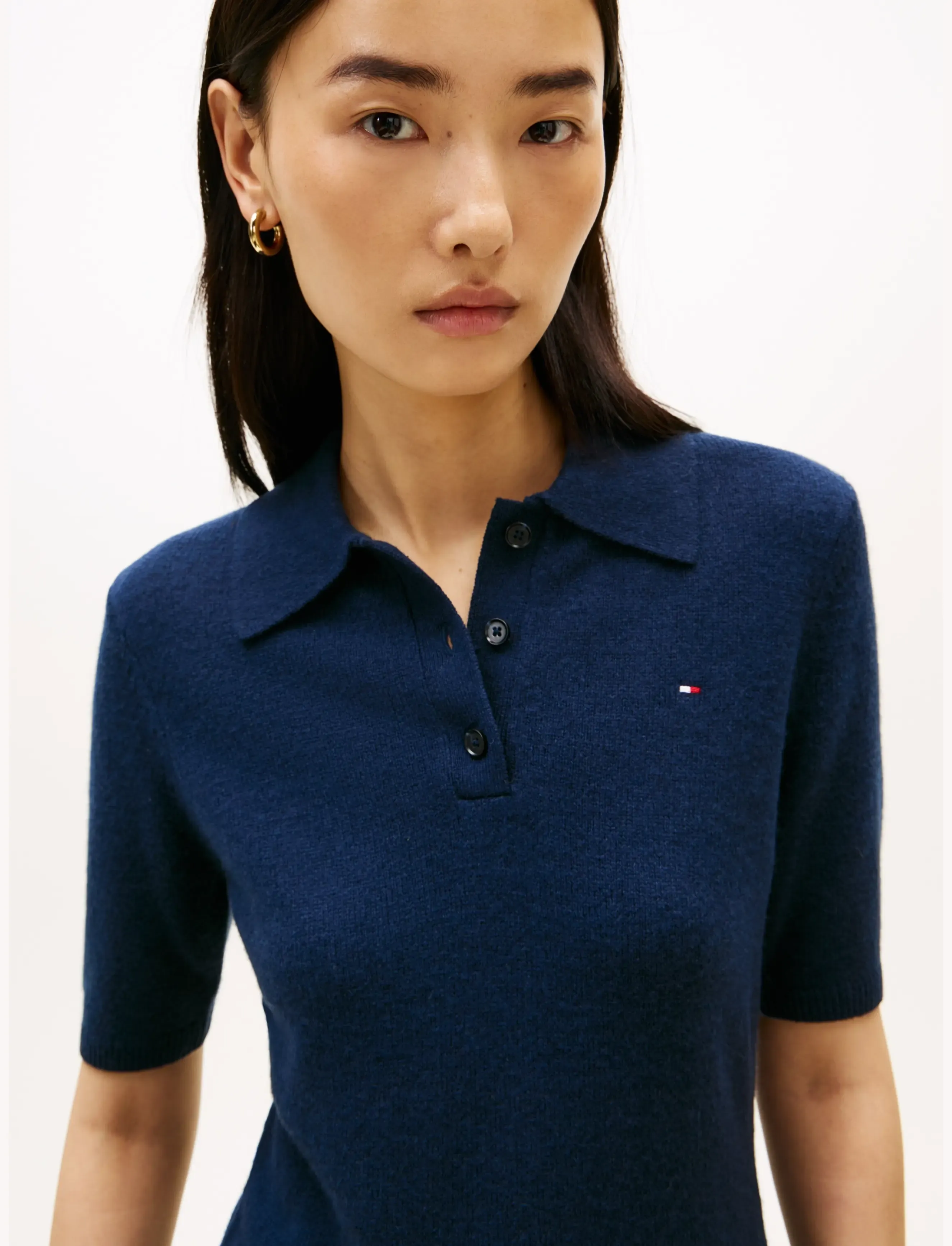 Tommy Hilfiger - SOFT WOOL HALF SL F&F POLO DRESS - strickkleider - dark night navy - 4