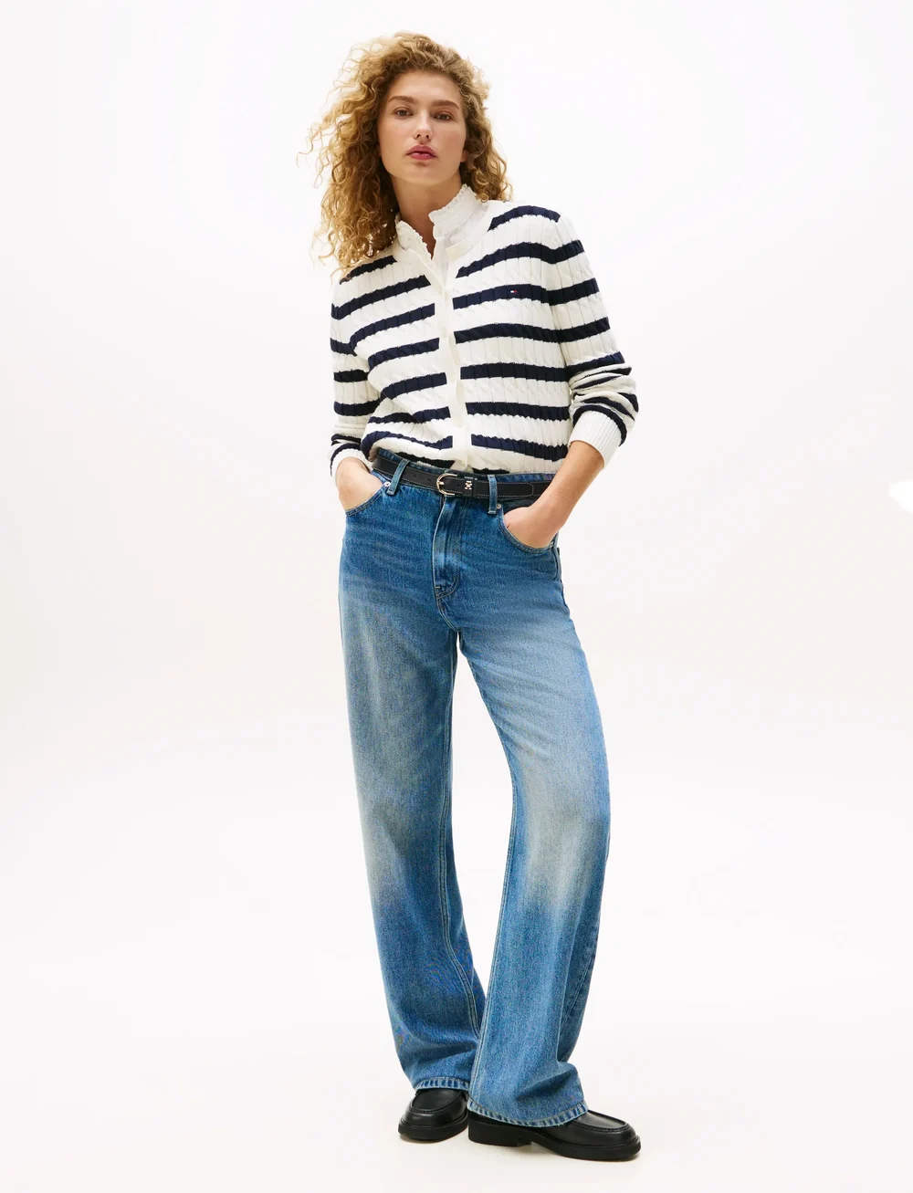 Tommy Hilfiger - CO CABLE MID GG C-NK LS CARDI - kardiganid - ivory silk/dark night navy stp - 2