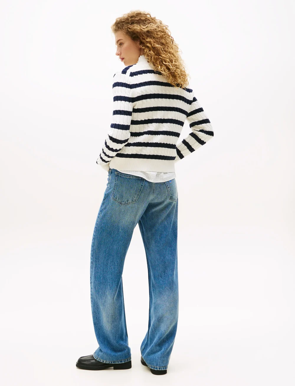 Tommy Hilfiger - CO CABLE MID GG C-NK LS CARDI - kardiganid - ivory silk/dark night navy stp - 3