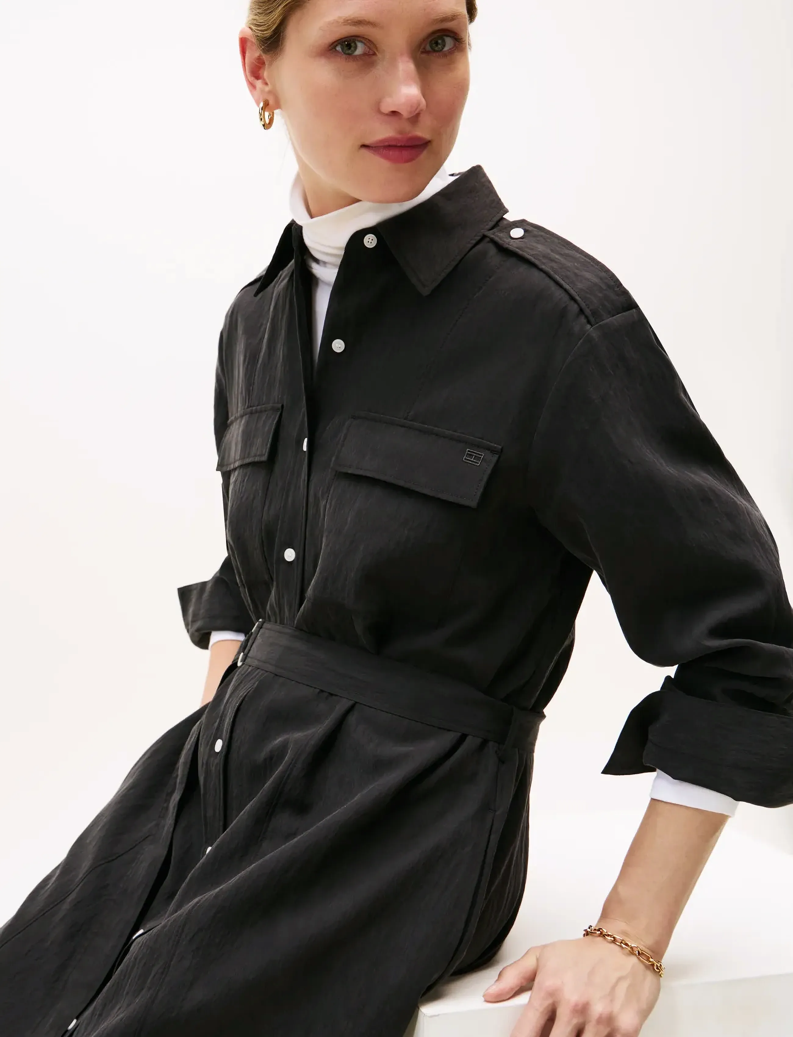 Tommy Hilfiger - FLUID UTILITY MIDI DRESS - hemdkleider - black - 2