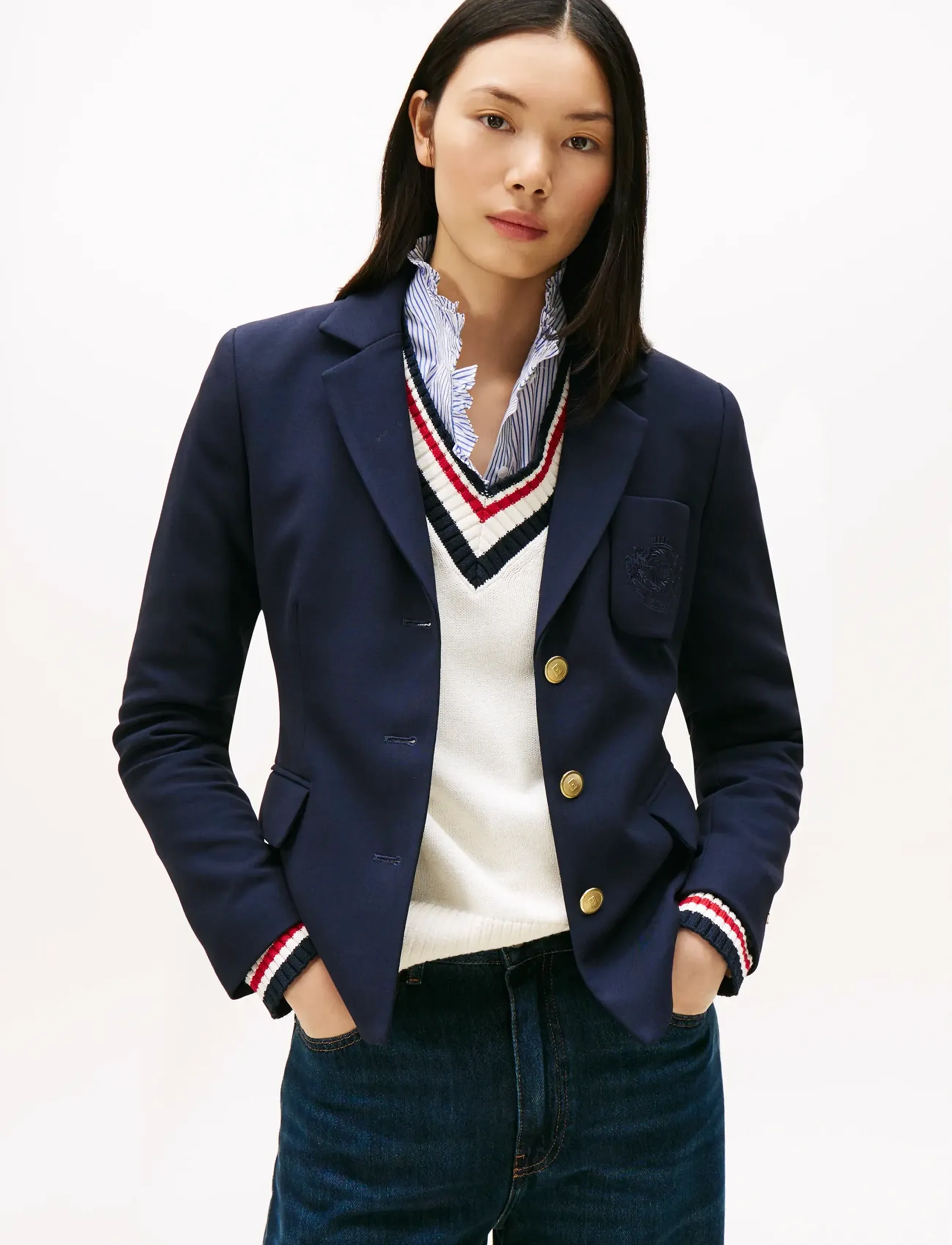 Tommy Hilfiger PUNTO TONAL CREST SLIM BLAZER - Ühes joones nööpidega bleiserid - DARK NIGHT NAVY / navy