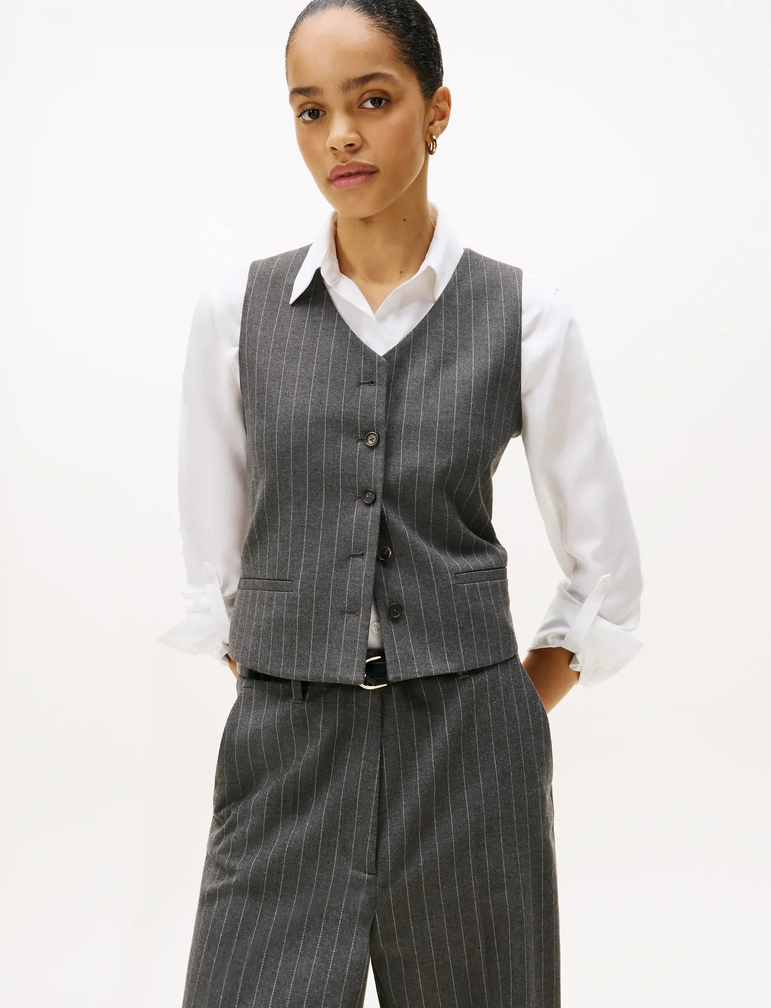 Tommy Hilfiger PINSTRIPE TAILORED VEST - Tommy Hilfiger - MID GREY HEATHER PINSTRIPE / grey