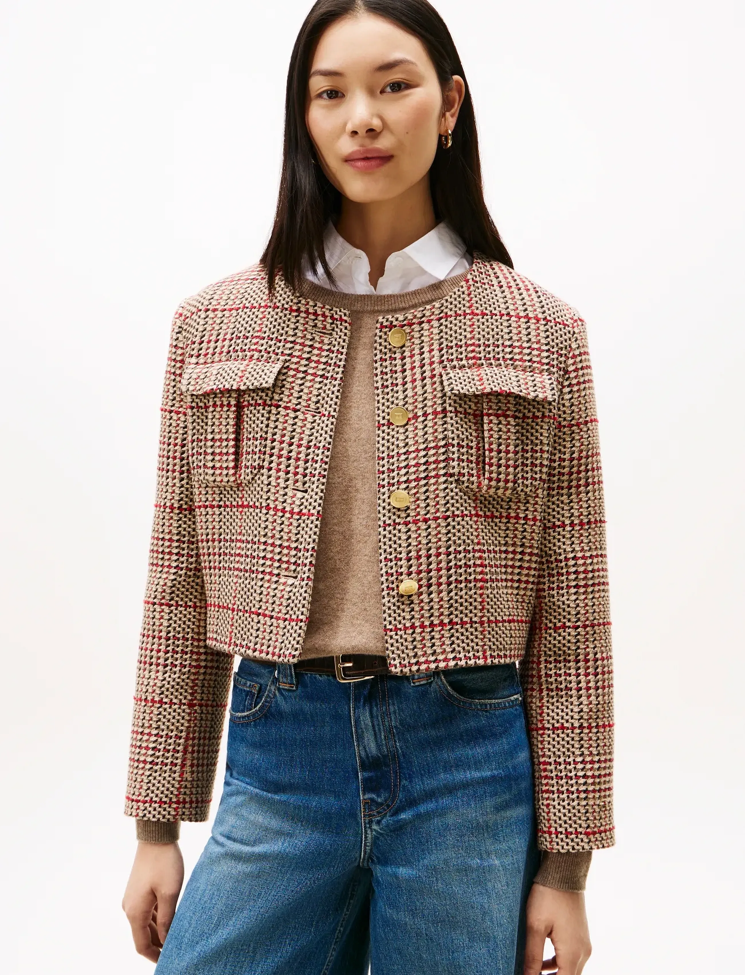 Tommy Hilfiger Tweed Lady Jacket, Kvinder, Kort Ternet Tweed Jakke, Multi/mønstret, Str: 34