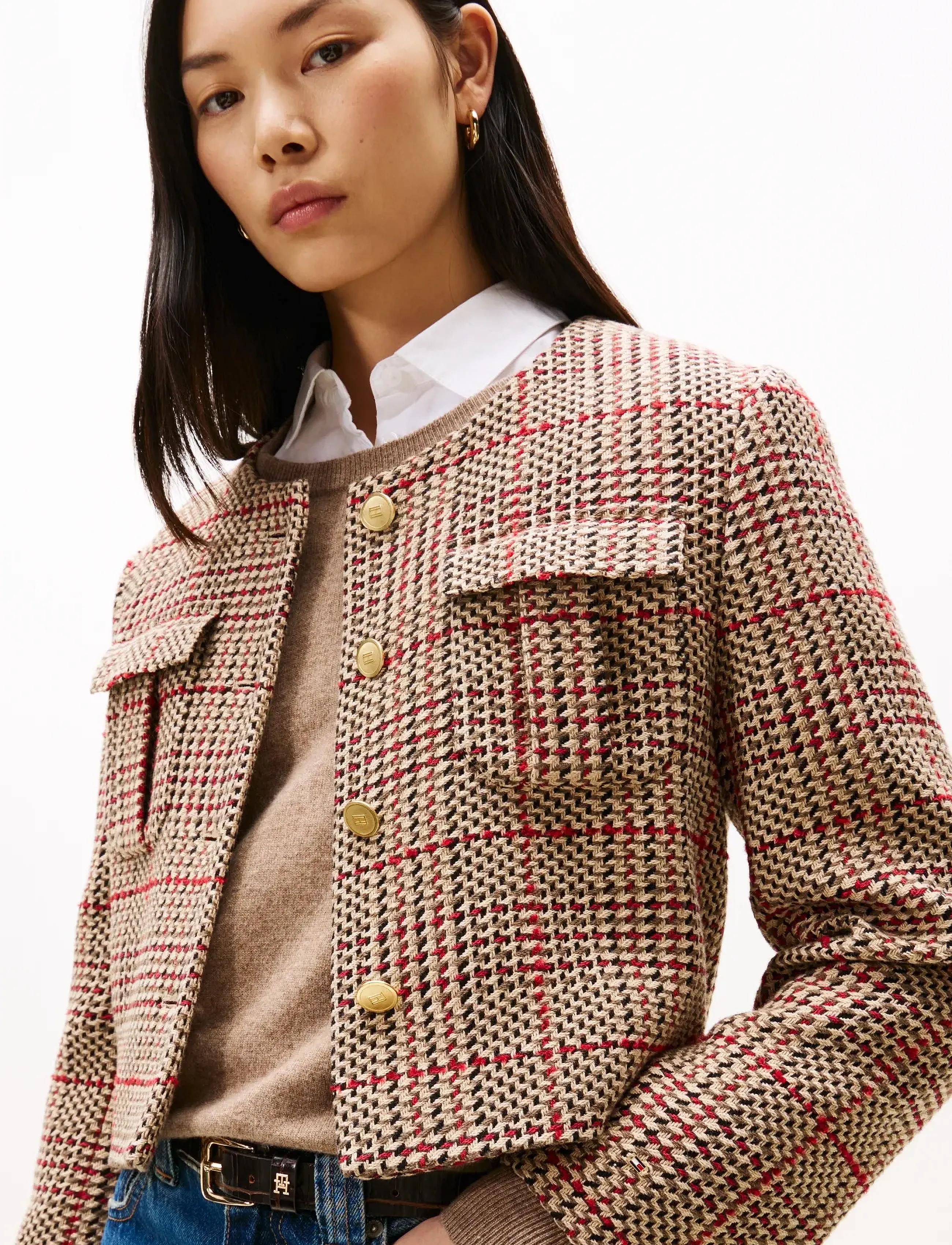 Tommy Hilfiger - TWEED LADY JACKET - bouclés stiilis jakid - red/ grey check - 5