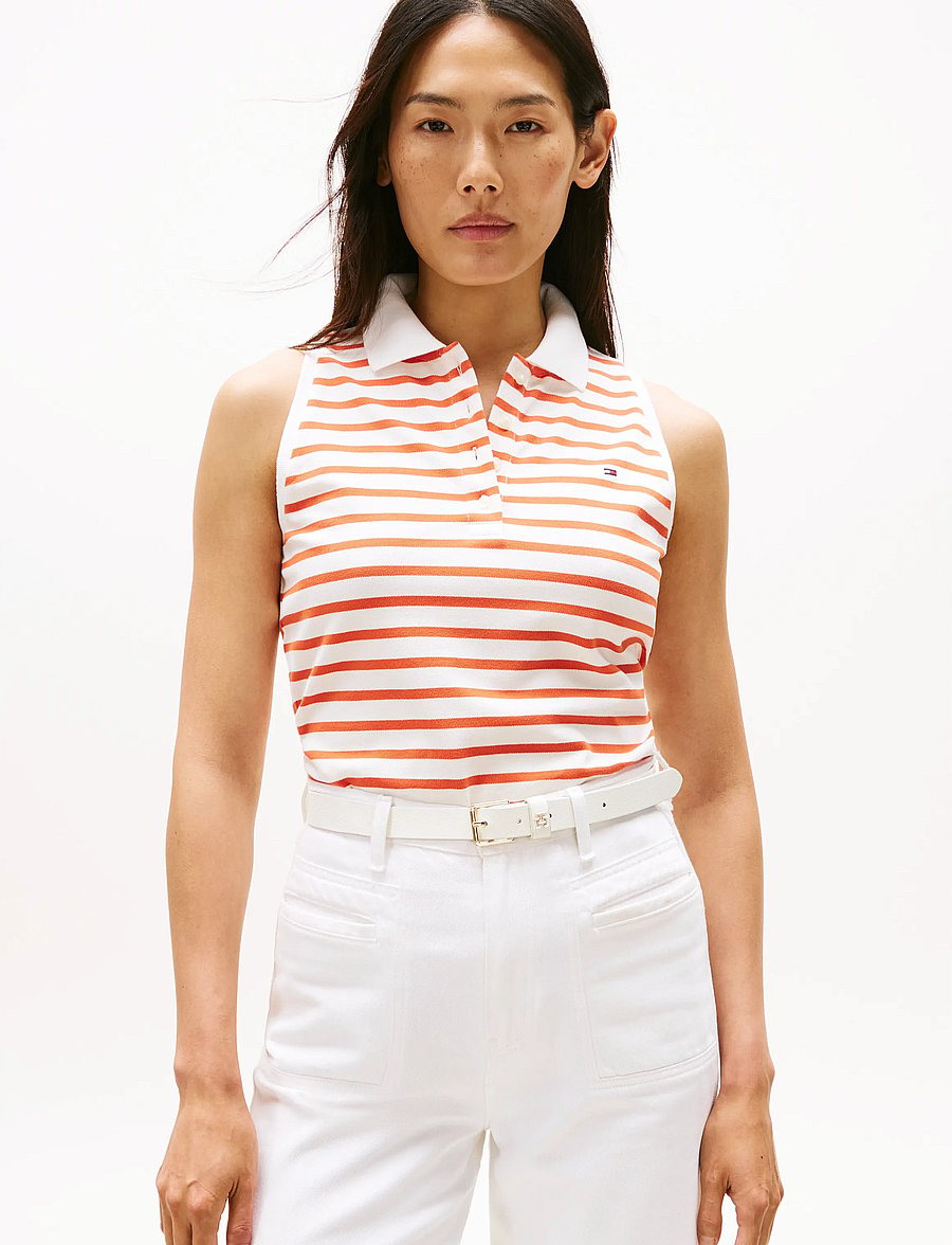 Tommy Hilfiger - 1985 SLIM SS POLO - poloshirts - classic breton ecu/ orange - 0