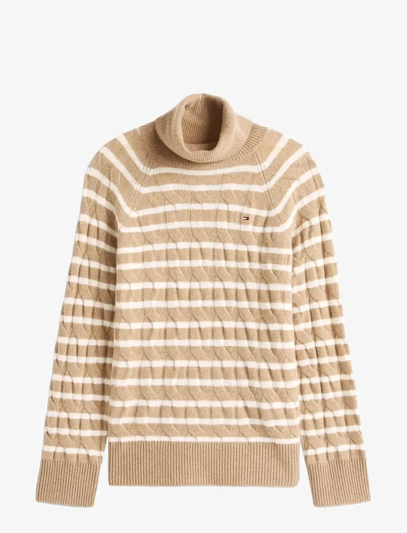 Tommy Hilfiger - SOFT WOOL CABLE ROLL-NK LS SWT - herbstliche kleidung - safari canvas htr/ivory petal stp - 0