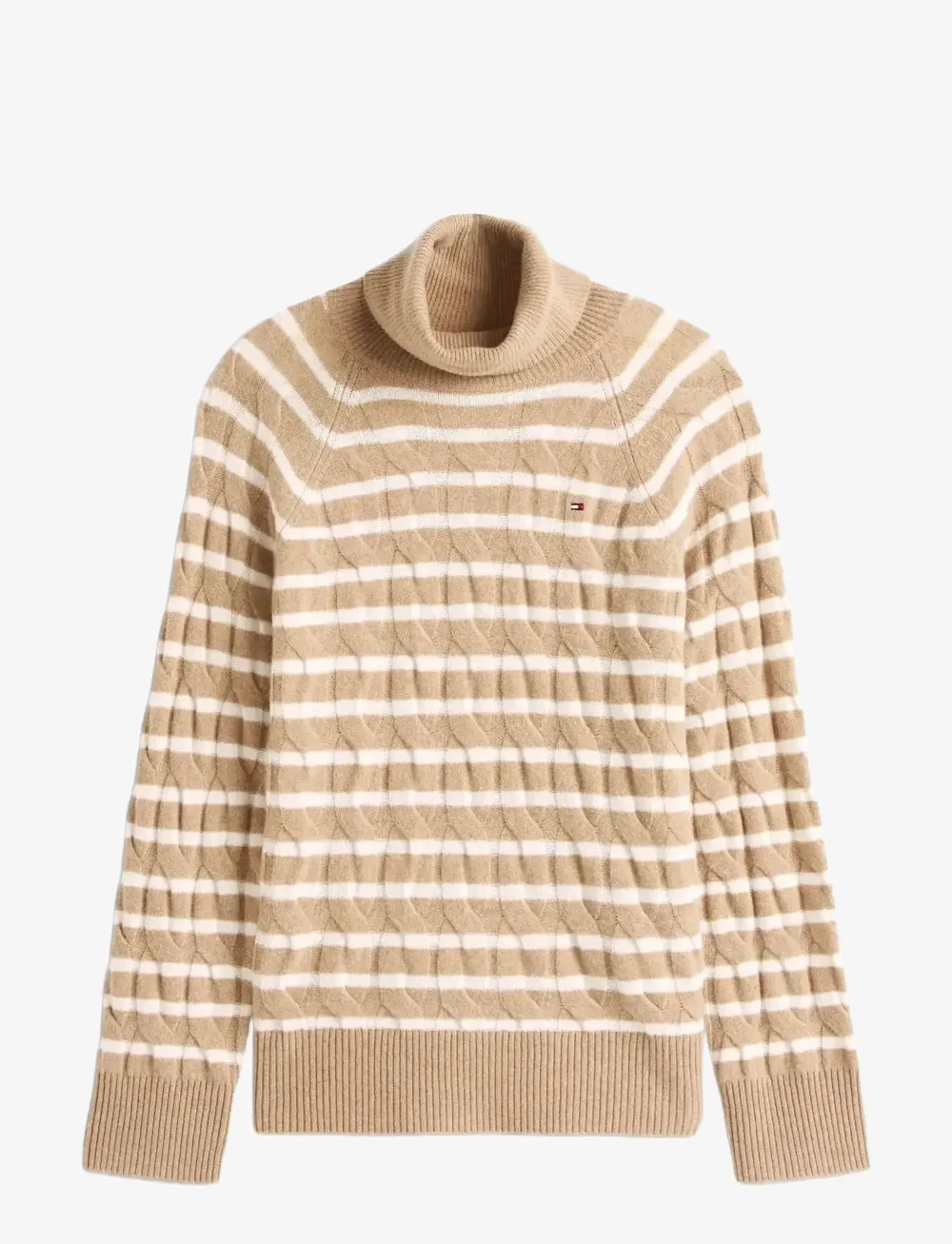 Tommy Hilfiger - SOFT WOOL CABLE ROLL-NK LS SWT - turtlenecks - safari canvas htr/ivory petal stp - 1