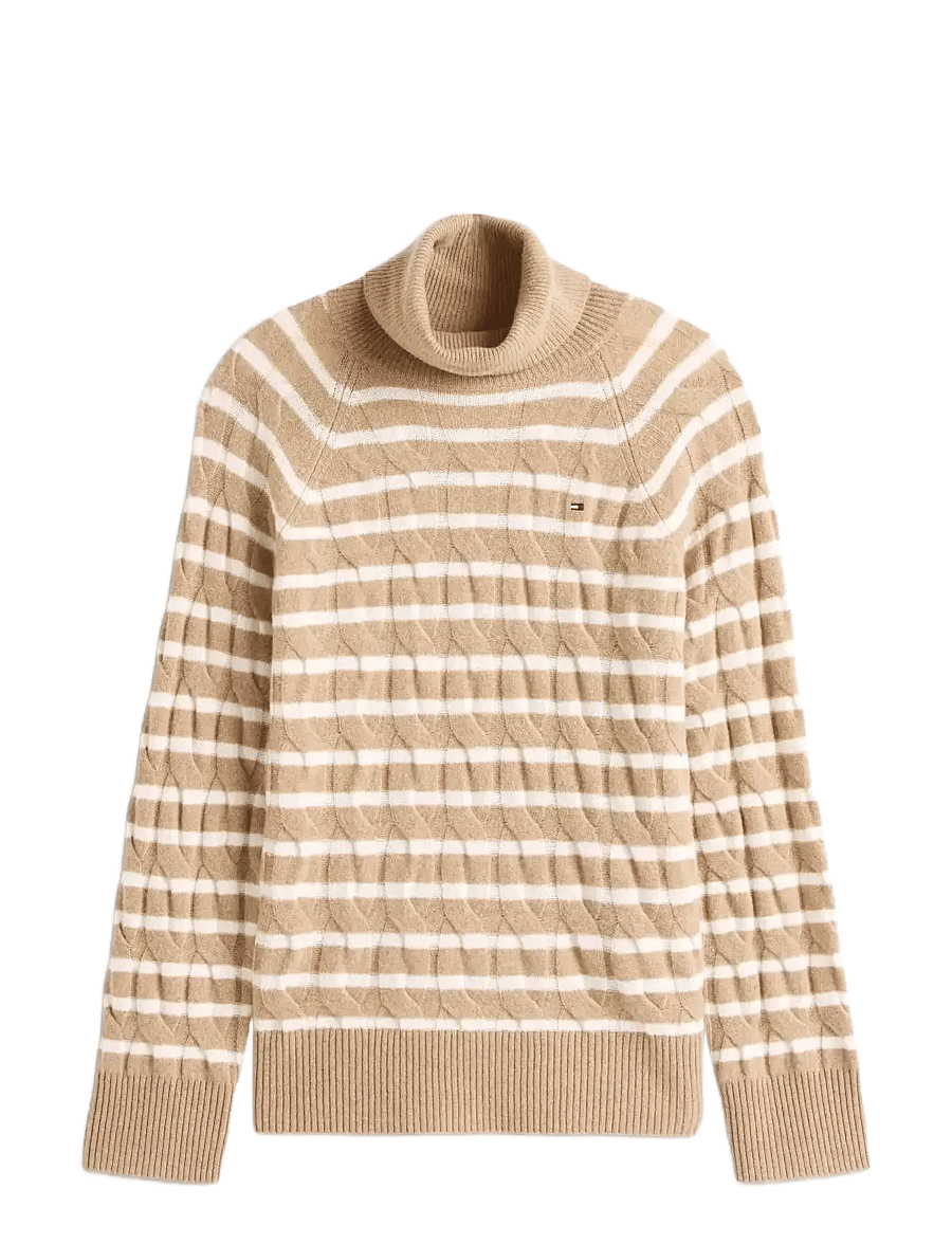 Tommy Hilfiger - SOFT WOOL CABLE ROLL-NK LS SWT - polotröjor - safari canvas htr/ivory petal stp - 1