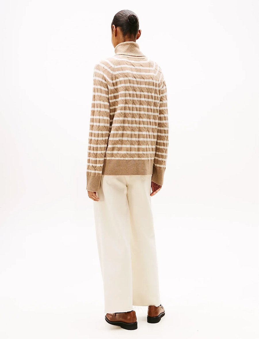 Tommy Hilfiger - SOFT WOOL CABLE ROLL-NK LS SWT - polotröjor - safari canvas htr/ivory petal stp - 3