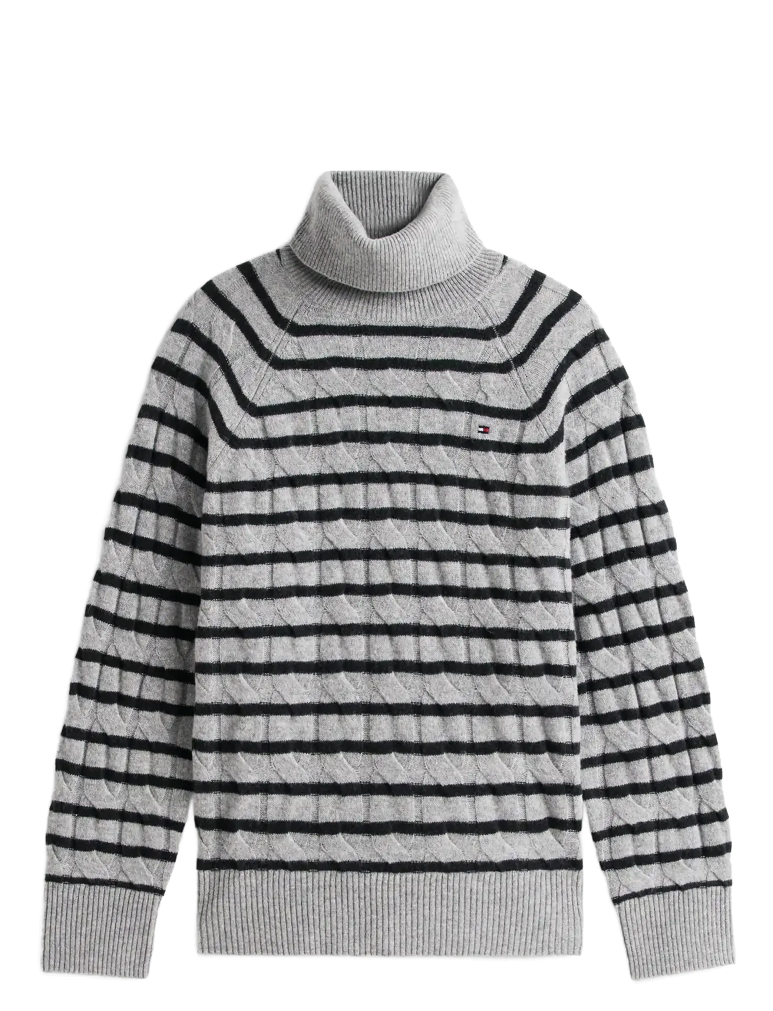 TOMMY HILFIGER Soft Wolle Cable Roll-Nk Ls Swt Grau - XXL - Damen