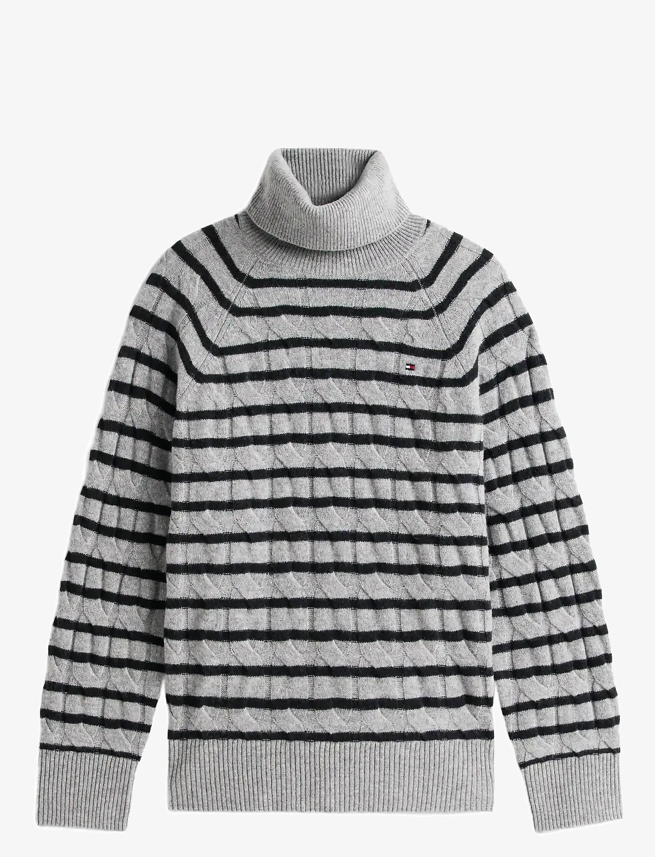 Tommy Hilfiger - SOFT WOOL CABLE ROLL-NK LS SWT - herbstliche kleidung - mid grey heather/black stp - 0