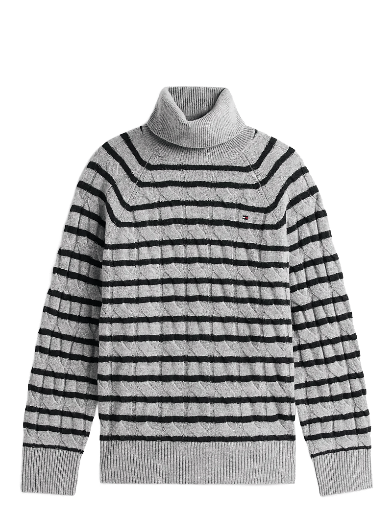 Tommy Hilfiger - SOFT WOOL CABLE ROLL-NK LS SWT - turtlenecks - mid grey heather/black stp - 1