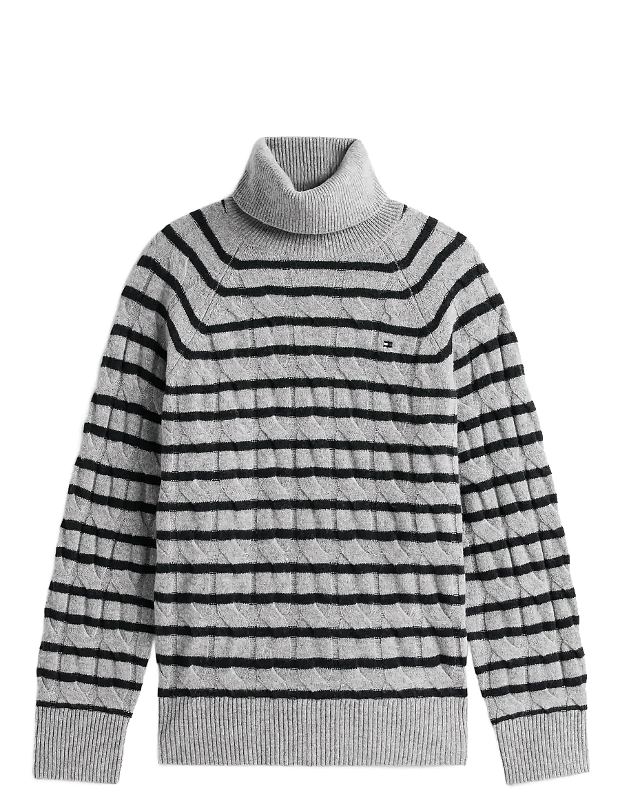 Tommy Hilfiger - SOFT WOOL CABLE ROLL-NK LS SWT - polotröjor - mid grey heather/black stp - 1