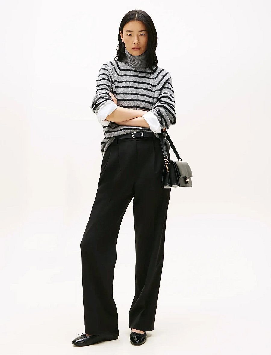 Tommy Hilfiger - SOFT WOOL CABLE ROLL-NK LS SWT - polotröjor - mid grey heather/black stp - 2