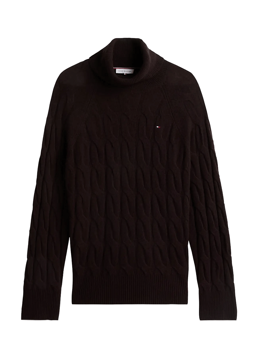 Tommy Hilfiger - SOFT WOOL CABLE ROLL-NK LS SWT - polotröjor - chocolate - 1