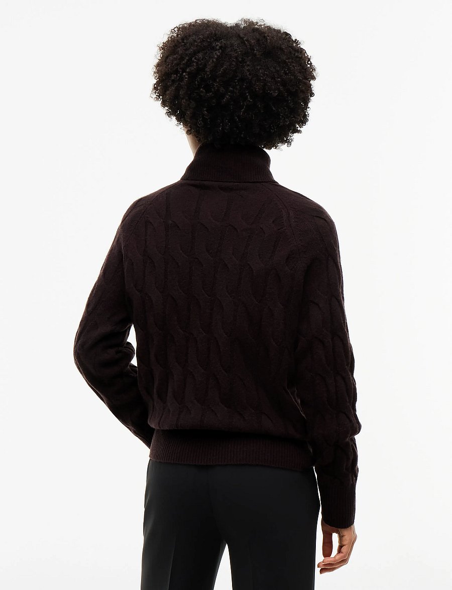 Tommy Hilfiger - SOFT WOOL CABLE ROLL-NK LS SWT - polotröjor - chocolate - 2