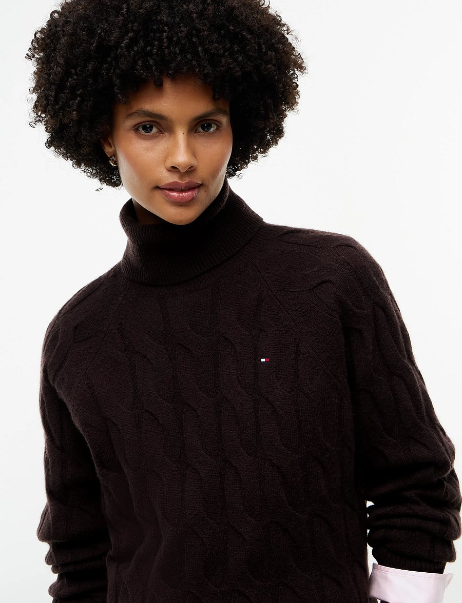 Tommy Hilfiger - SOFT WOOL CABLE ROLL-NK LS SWT - polotröjor - chocolate - 3