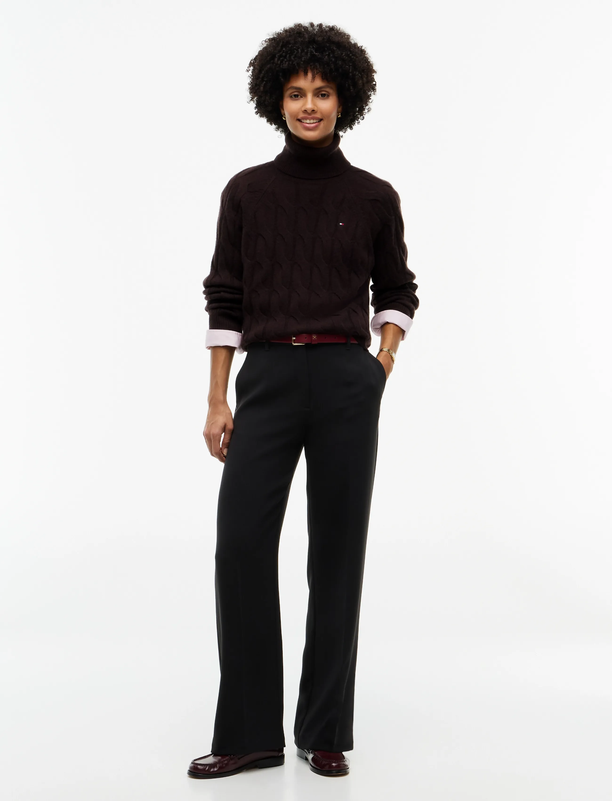 Tommy Hilfiger - SOFT WOOL CABLE ROLL-NK LS SWT - polotröjor - chocolate - 4