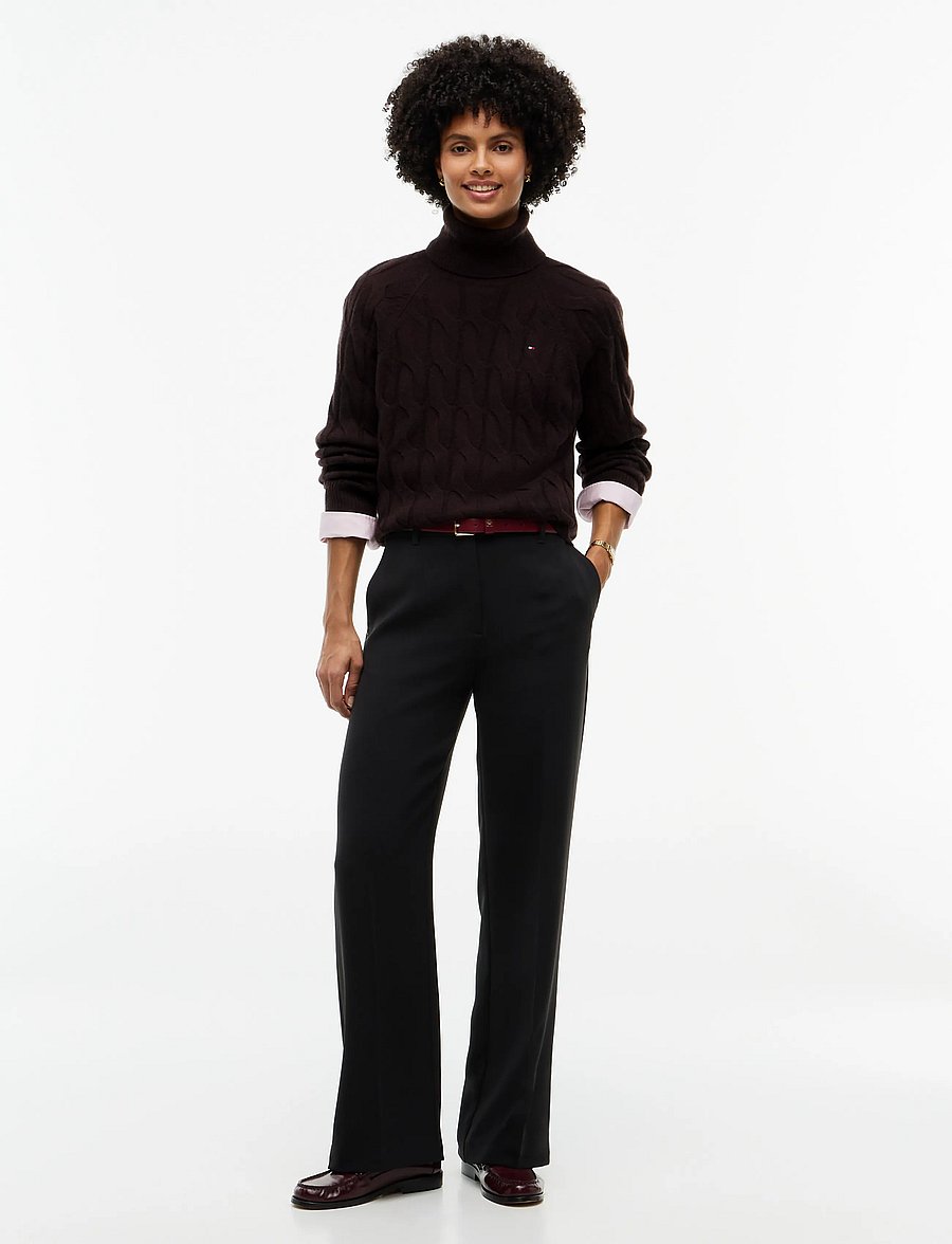 Tommy Hilfiger - SOFT WOOL CABLE ROLL-NK LS SWT - polotröjor - chocolate - 4