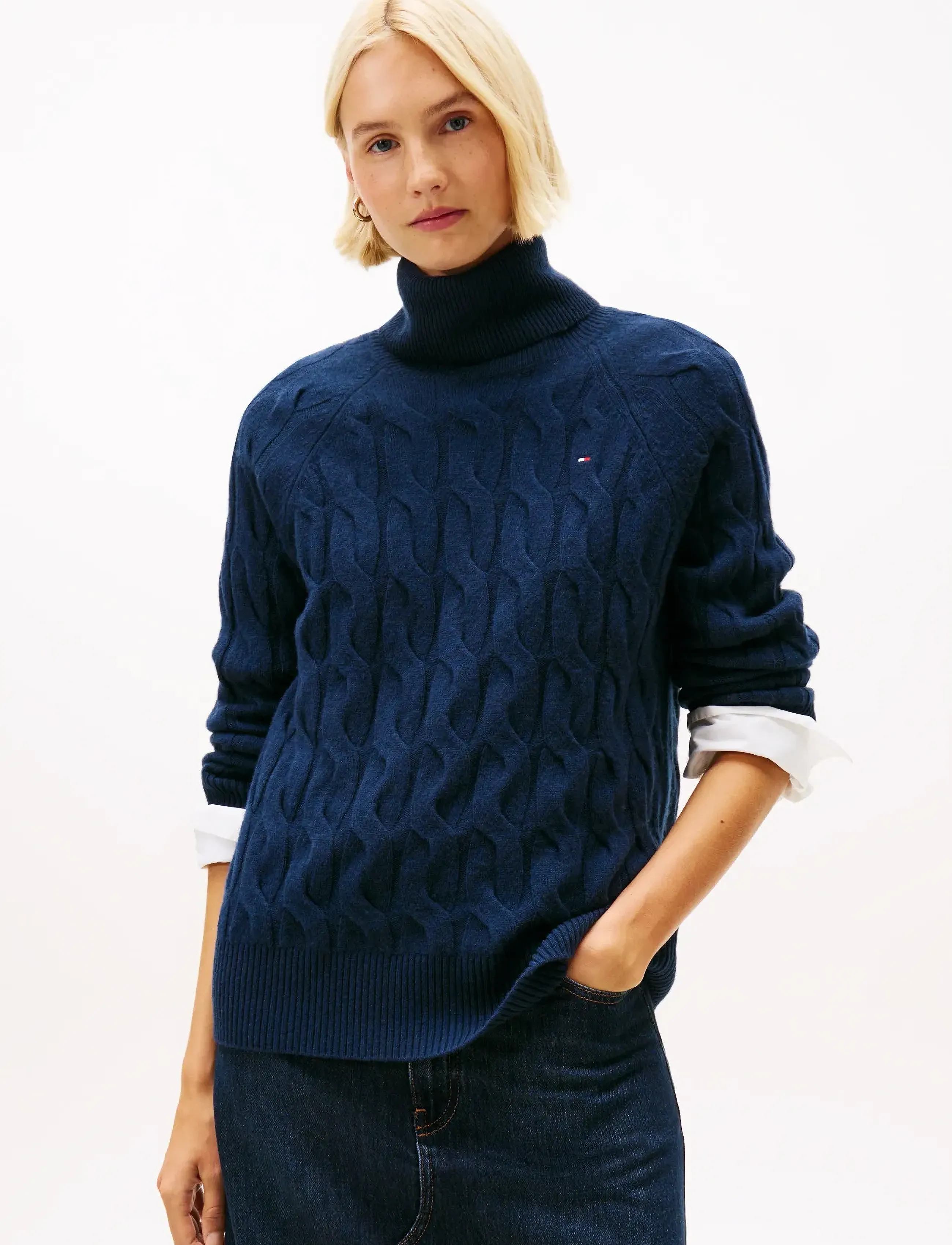 Tommy Hilfiger SOFT WOOL CABLE ROLL-NK LS SWT - Rollkragenpullover - DARK NIGHT NAVY / navy