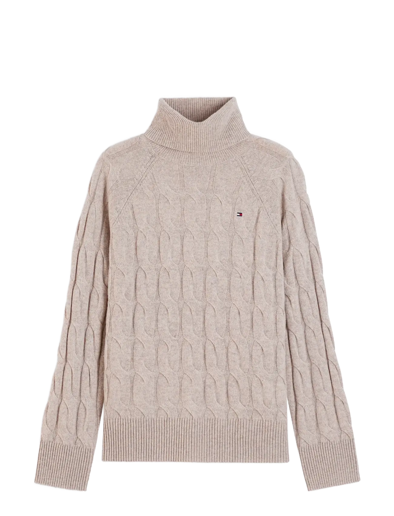 Tommy Hilfiger SOFT WOOL CABLE ROLL-NK LS SWT - Strickmode - LIGHT CAMEL HEATHER / beige