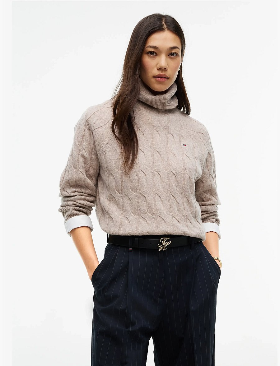 Tommy Hilfiger - SOFT WOOL CABLE ROLL-NK LS SWT - rollkragenpullover - light camel heather - 0