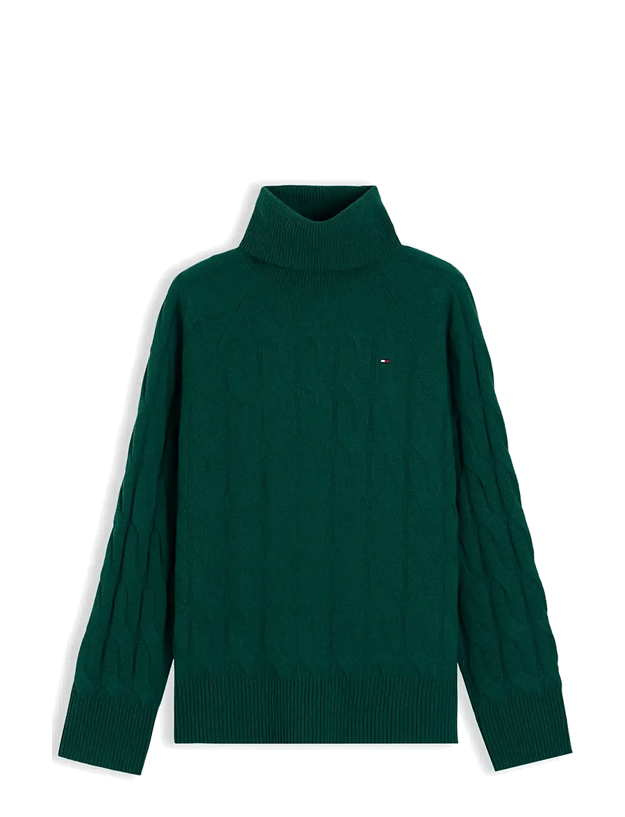 Tommy Hilfiger - SOFT WOOL CABLE ROLL-NK LS SWT - polotröjor - ornamental green - 1