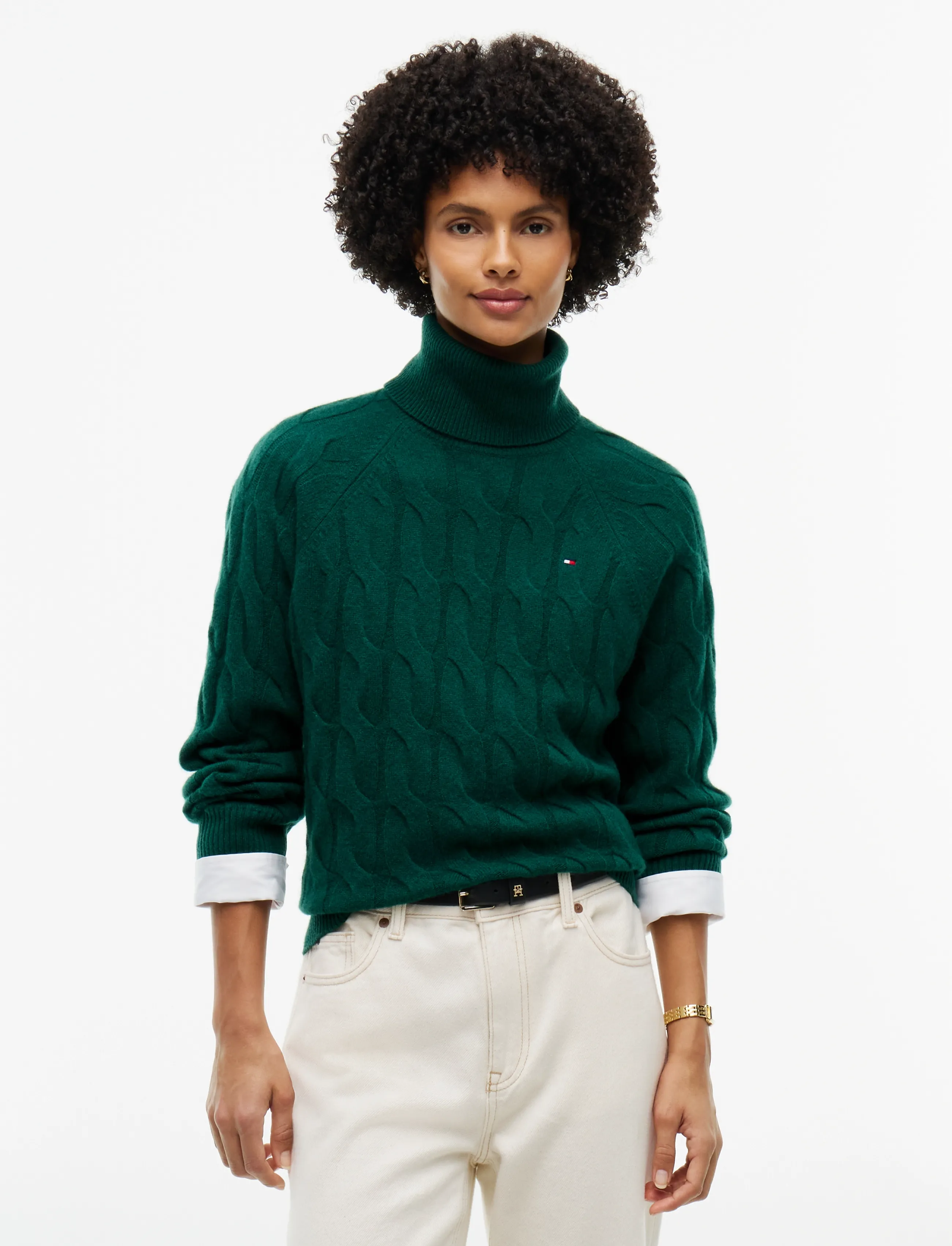 Tommy Hilfiger SOFT WOOL CABLE ROLL-NK LS SWT - Tommy Hilfiger - ORNAMENTAL GREEN / green