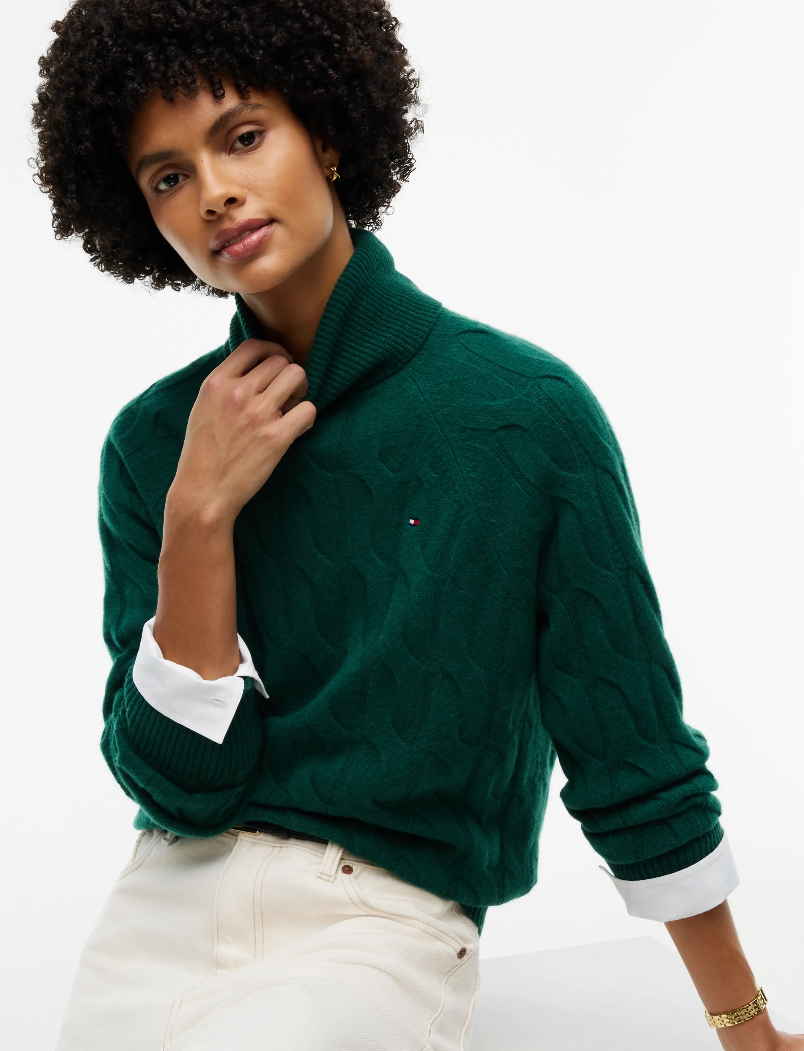 Tommy Hilfiger - SOFT WOOL CABLE ROLL-NK LS SWT - polotröjor - ornamental green - 3