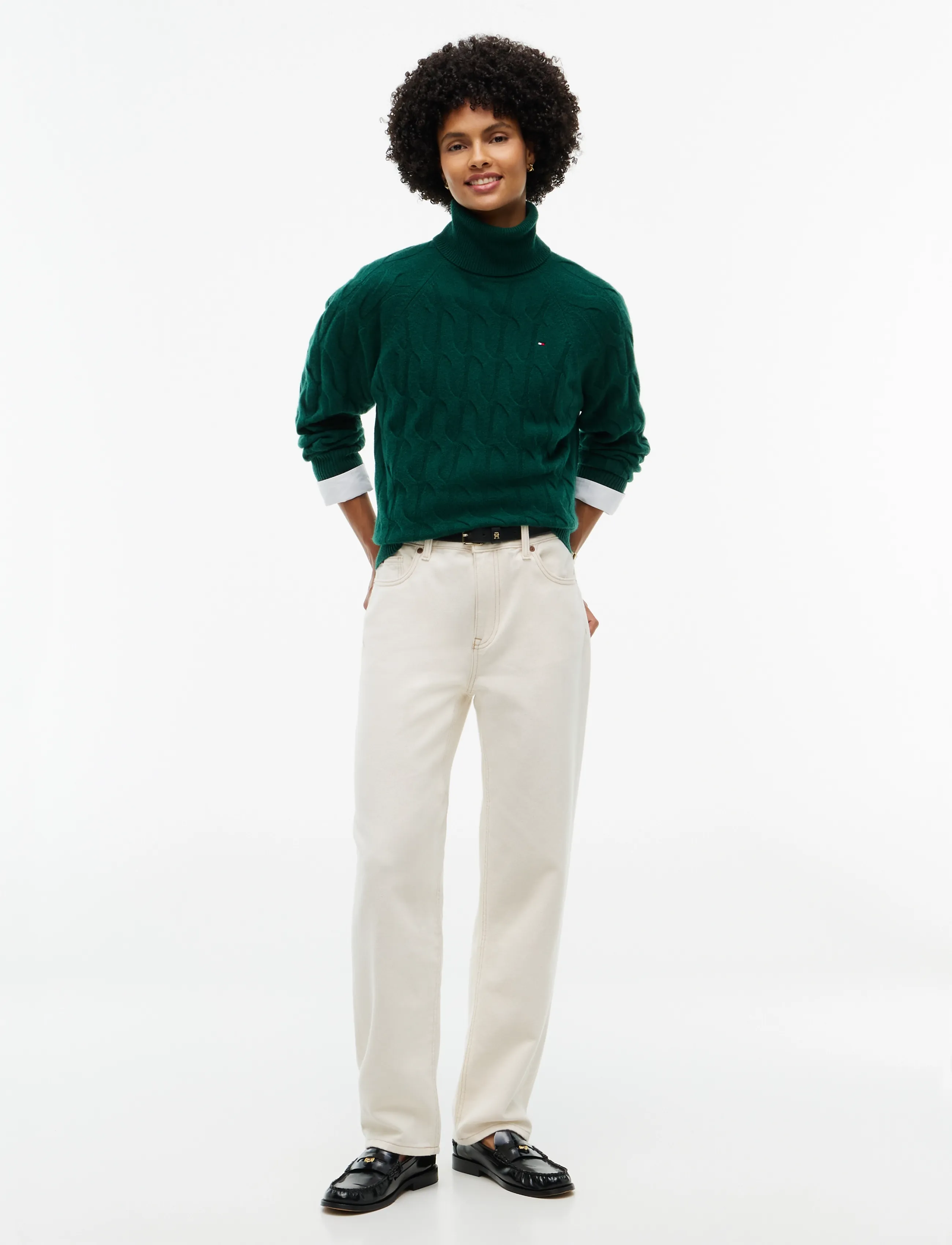 Tommy Hilfiger - SOFT WOOL CABLE ROLL-NK LS SWT - polotröjor - ornamental green - 4