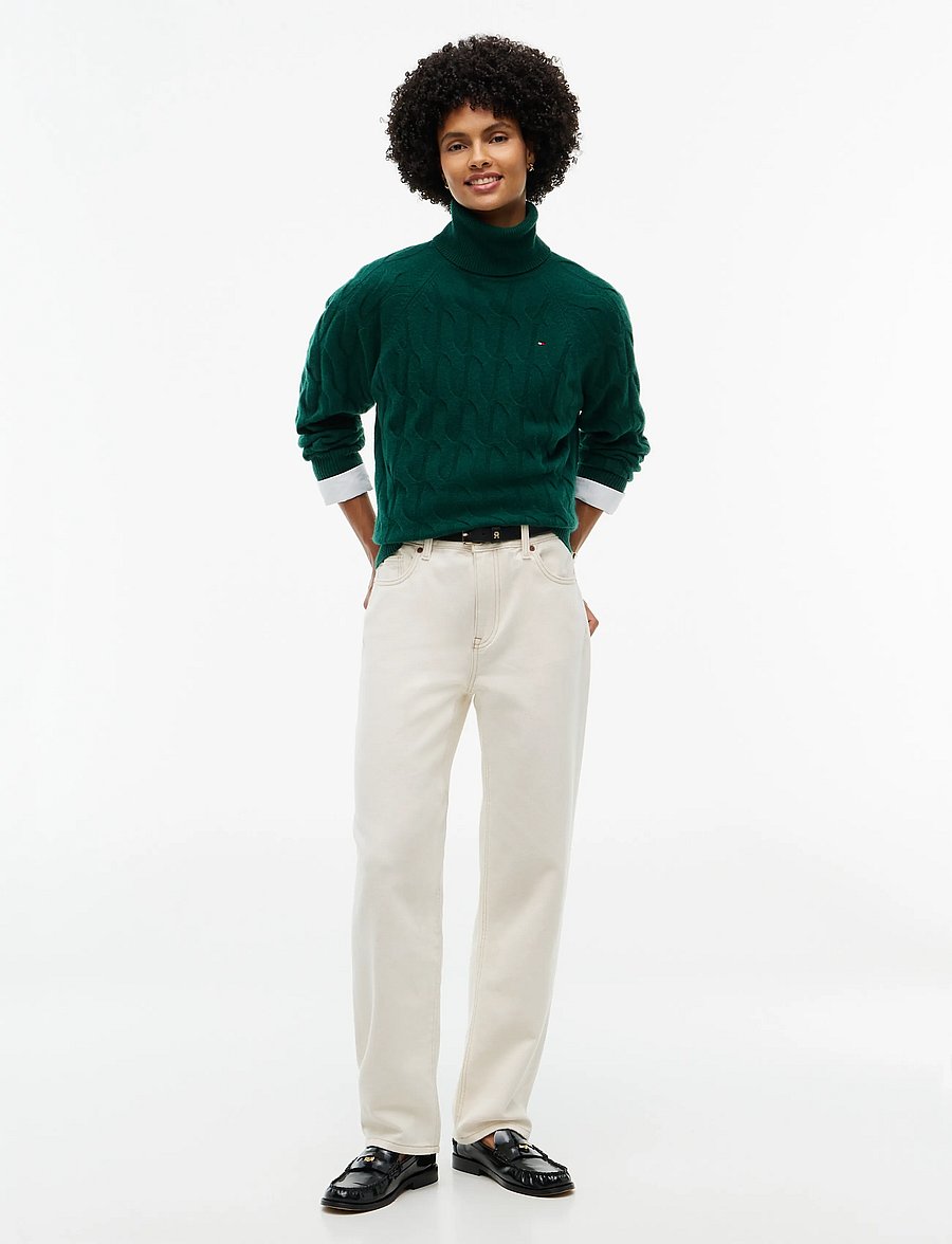 Tommy Hilfiger - SOFT WOOL CABLE ROLL-NK LS SWT - polotröjor - ornamental green - 4