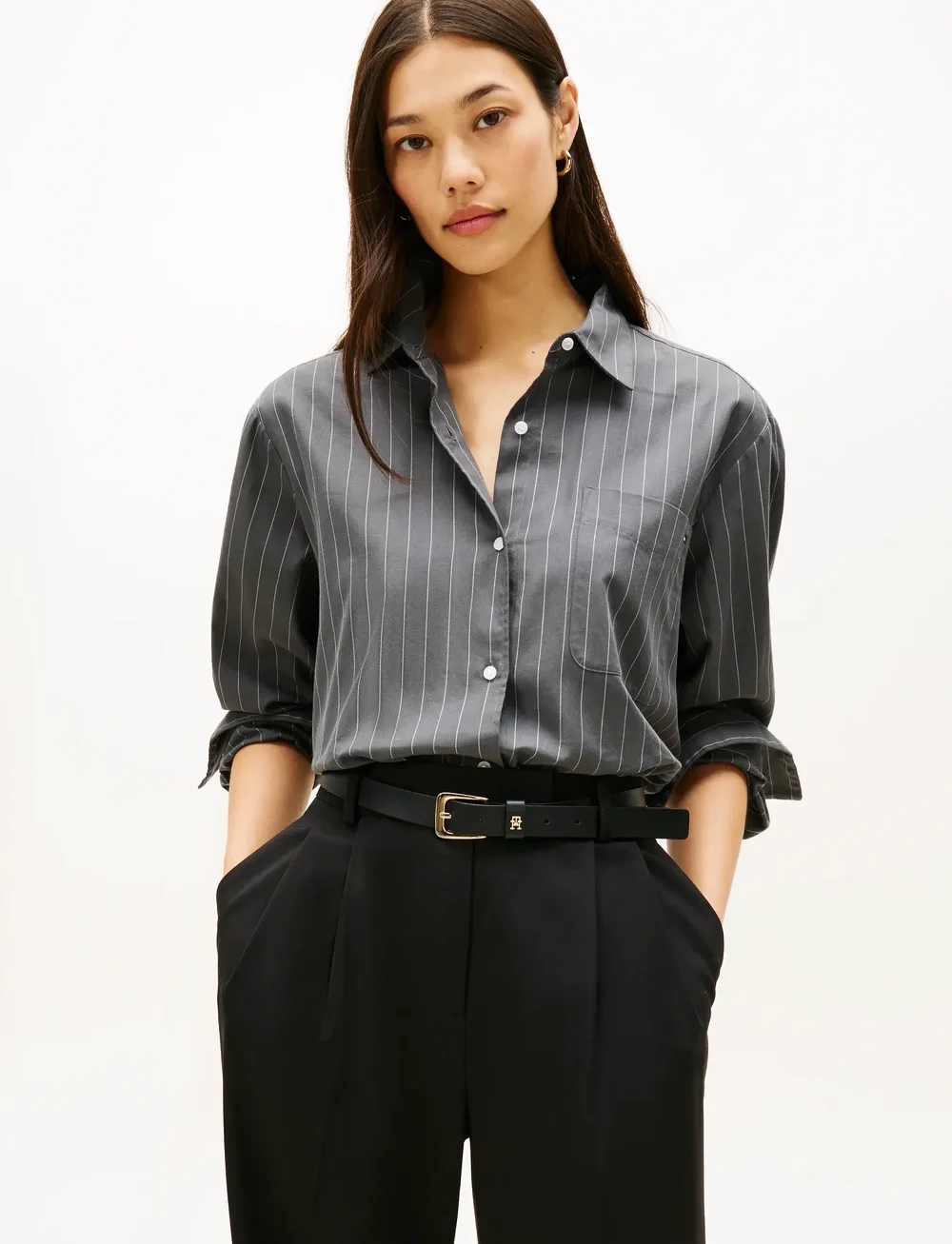 Tommy Hilfiger - SOFT FLANNEL EASY FIT SHIRT - langærmede skjorter - mid grey heather pinstripe - 0