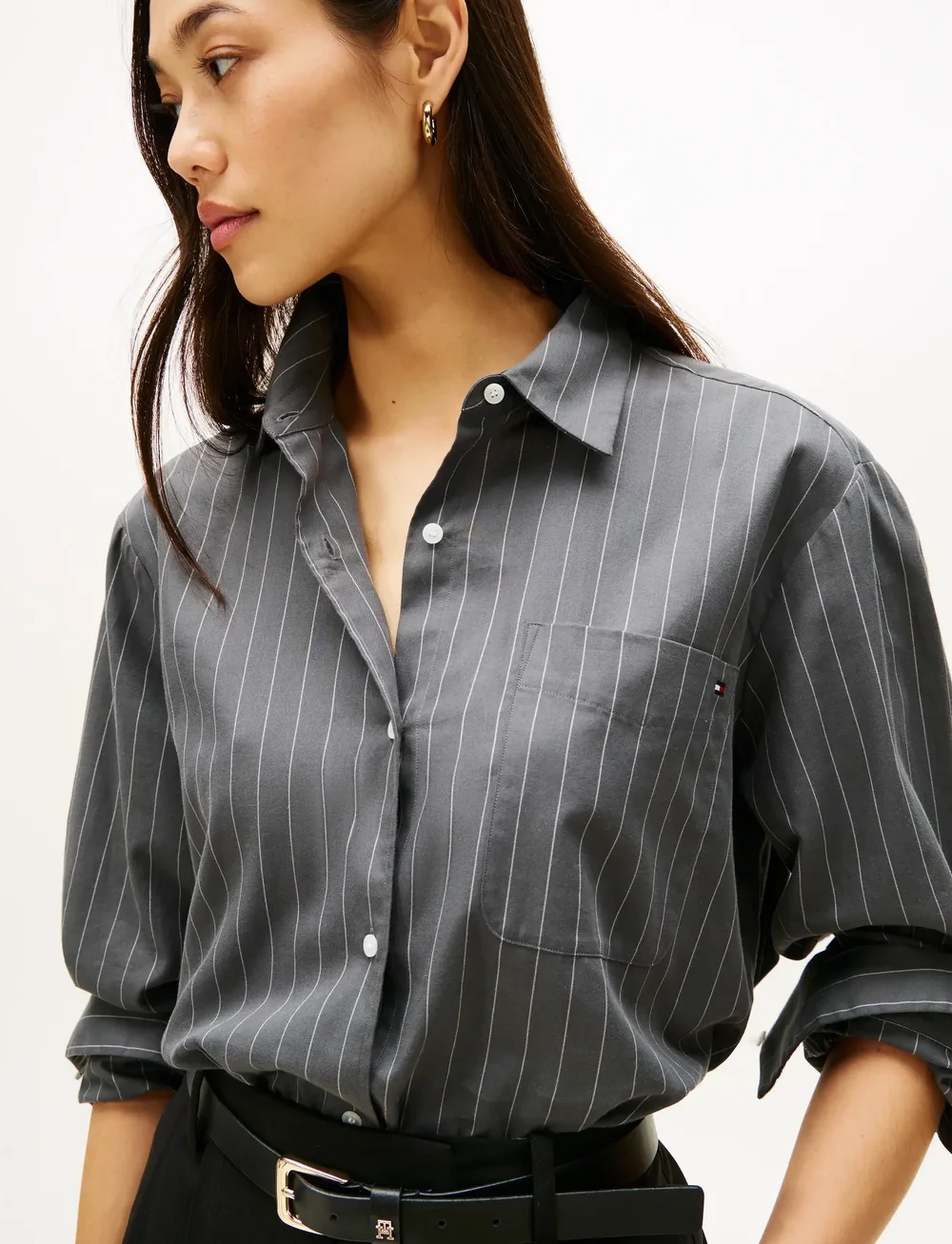 Tommy Hilfiger - SOFT FLANNEL EASY FIT SHIRT - langærmede skjorter - mid grey heather pinstripe - 4