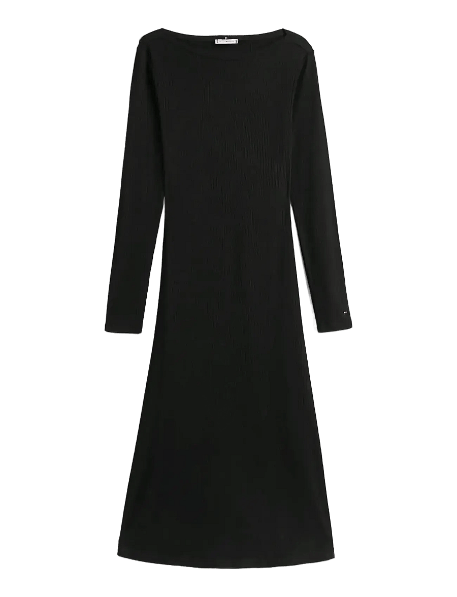 Tommy Hilfiger - 5X2 RIB FLARE MIDI DRESS LS - t-särkkleidid - black - 1