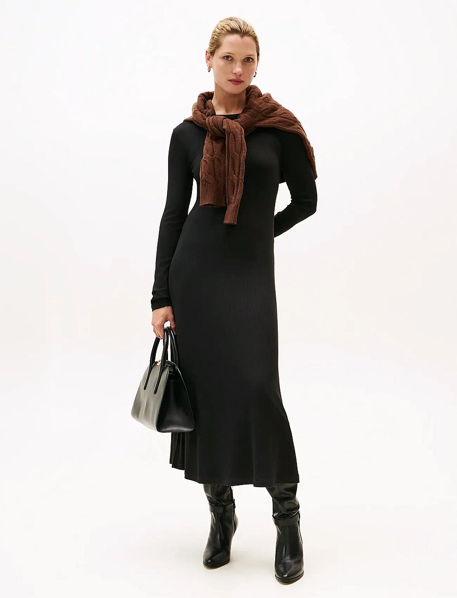 Tommy Hilfiger - 5X2 RIB FLARE MIDI DRESS LS - t-särkkleidid - black - 0