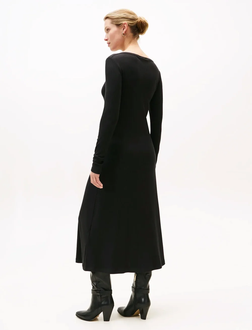 Tommy Hilfiger - 5X2 RIB FLARE MIDI DRESS LS - t-shirtkjoler - black - 4