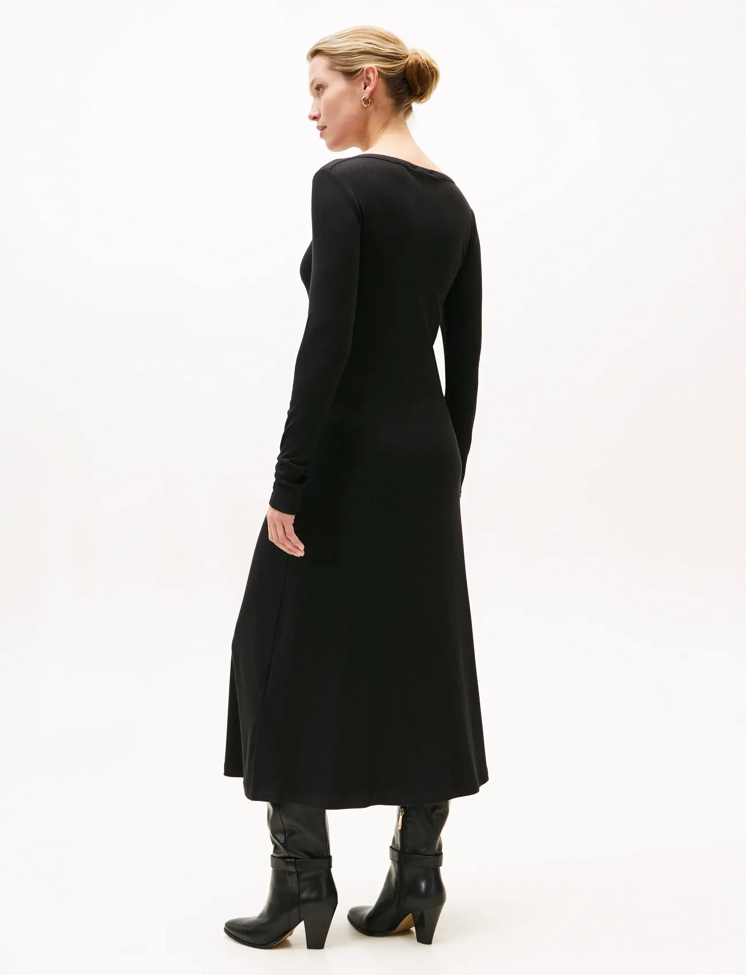 Tommy Hilfiger - 5X2 RIB FLARE MIDI DRESS LS - stutterma kjólar - black - 4