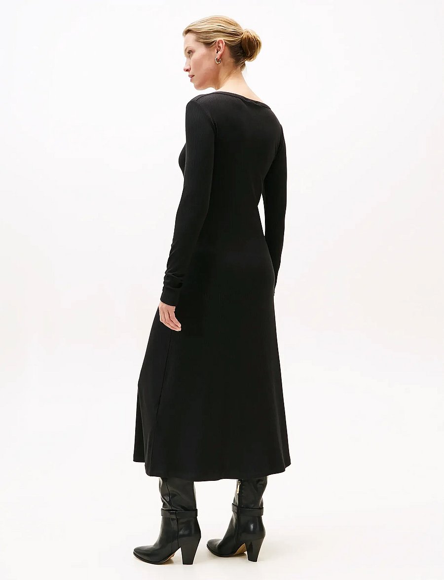 Tommy Hilfiger - 5X2 RIB FLARE MIDI DRESS LS - t-särkkleidid - black - 4