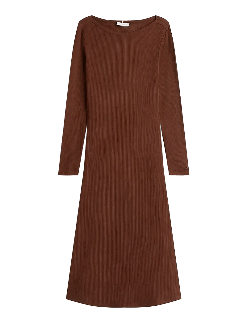 Tommy Hilfiger - 5X2 RIB FLARE MIDI DRESS LS - vabaaja kleidid - legacy brown - 1